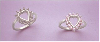 Sterling Silver or 14K Solid Gold Multi-Stone Round Heart Blank Ring for Women - Size 7, Notched Setting (163539/143539) - Perfect for Valentine's Gifts, Anniversary Jewelry & Everyday Elegant Wear