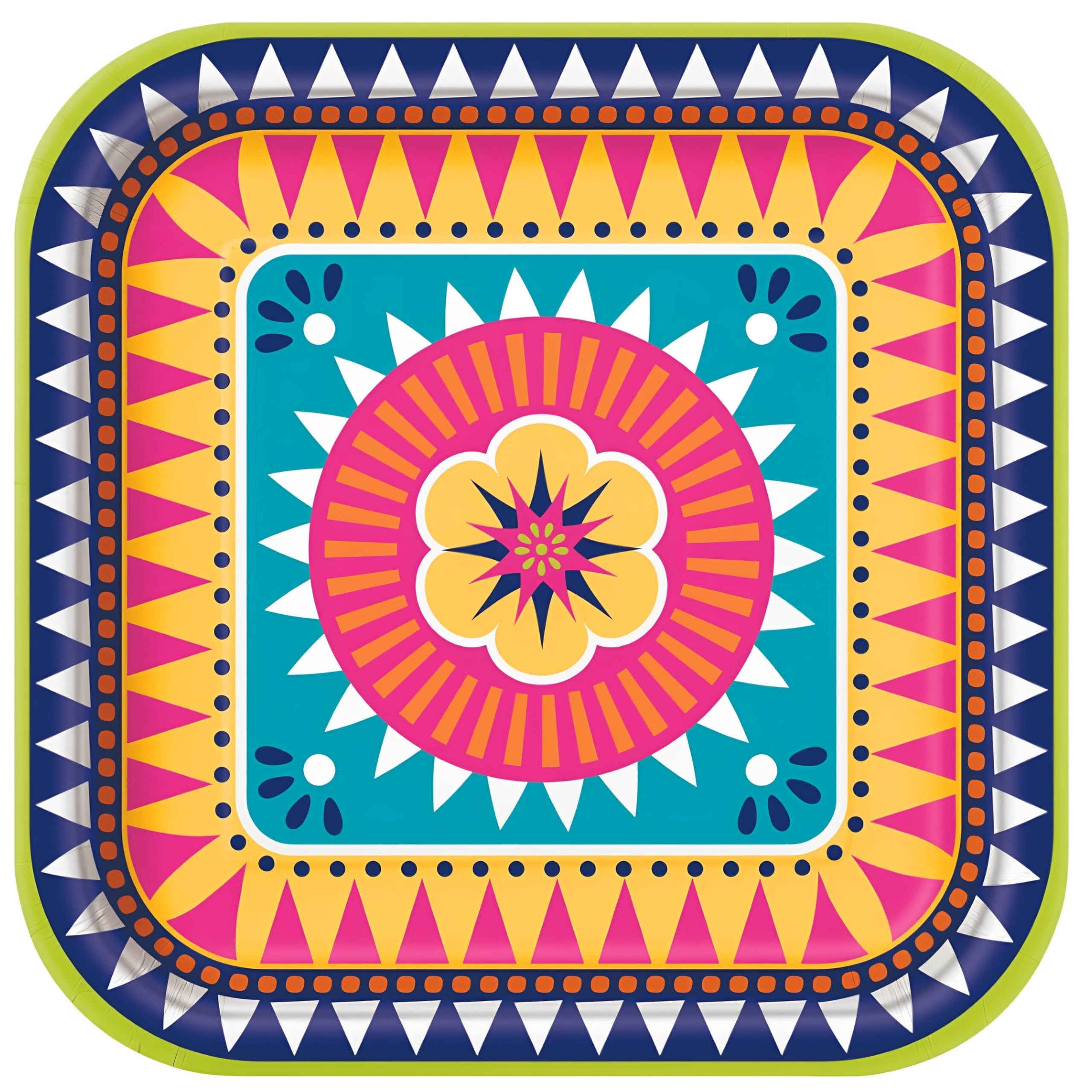 Boho Fiesta Square Dinner Paper Plates 9 Inch - 8 Pack Disposable Plates for Parties, Picnics, BBQs & Family Gatherings