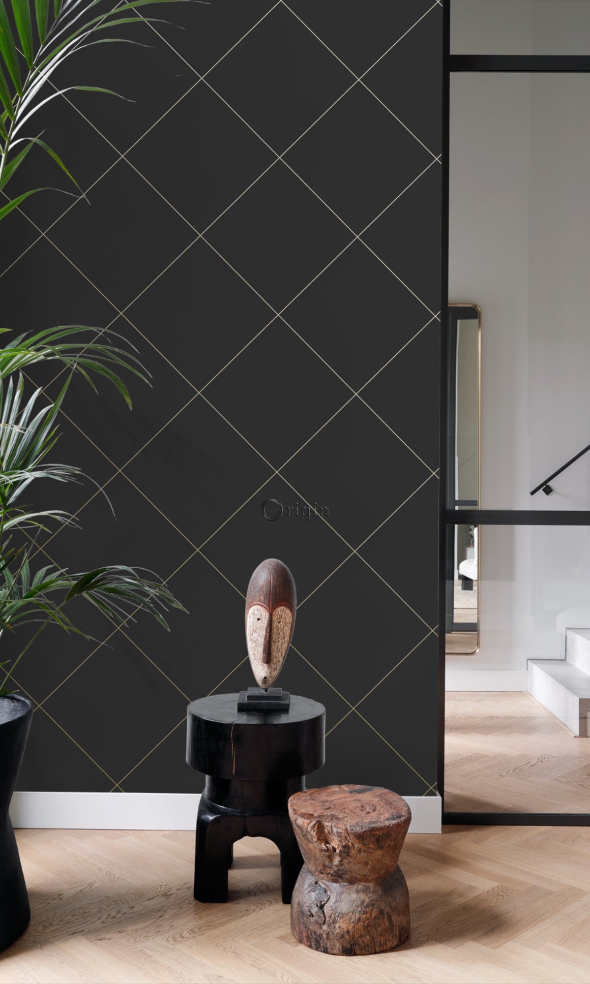 Black Geometric Triangle Metallic Wallpaper R8338 - Modern Peel and Stick Wallpaper for Living Room, Bedroom, Office - Self-Adhesive Removable Wallpaper for Home Decor & Accent Walls