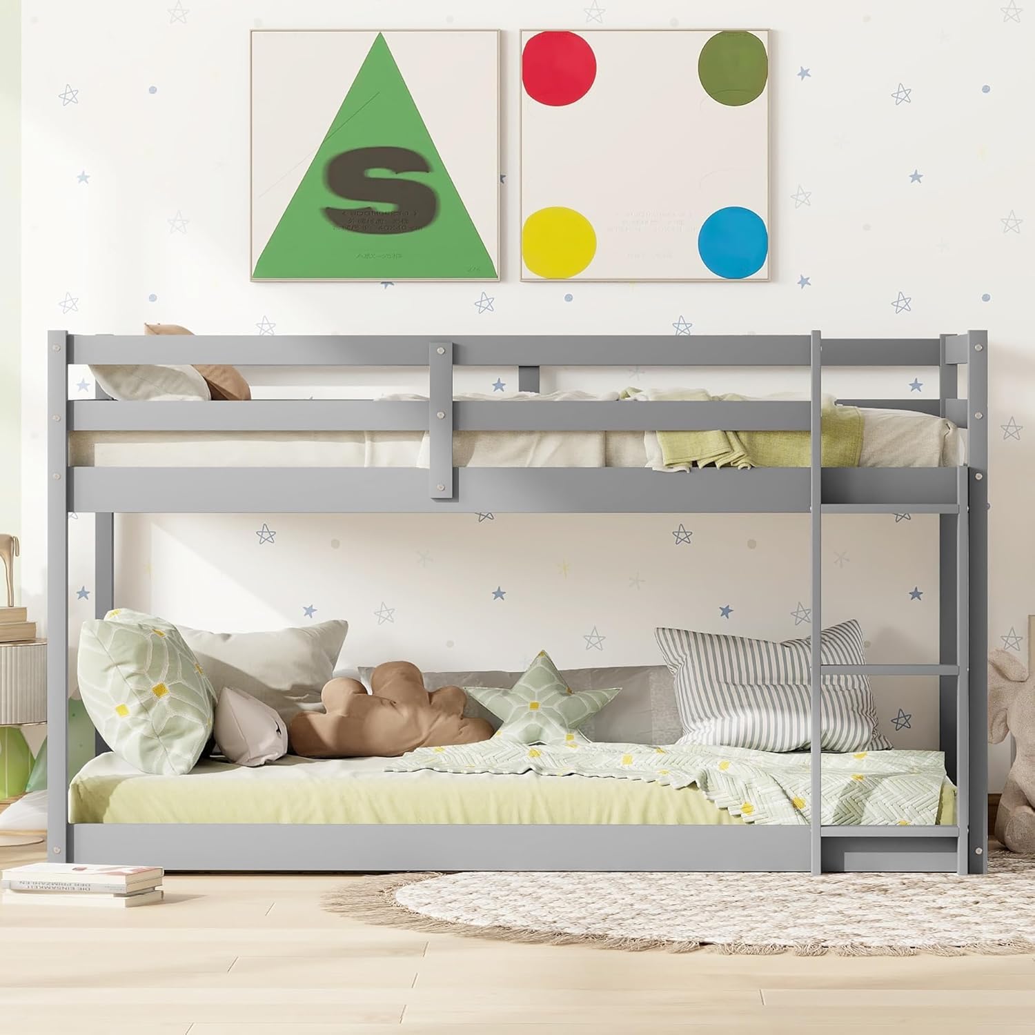 MERITLINE Twin Over Twin Bunk Bed for Kids - Detachable Wooden Bunk Bed Frame with Guardrails - Space Saving Bedroom Furniture for Small Rooms, Dorms, and Shared Kids' Bedrooms