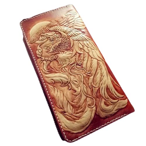 Men's 3D Genuine Leather Biker Wallet - Handmade Carved Airbrush Art Custom Personalized Long Wallet for Men | Perfect Gift for Father's Day, Birthday & Motorcycle Enthusiasts