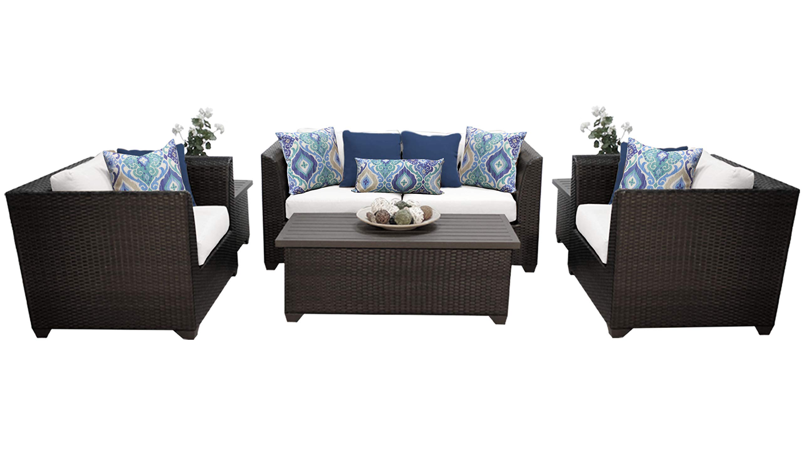 TK Classics BARBADOS-07d-NAVY 7-Piece Outdoor Wicker Patio Furniture Set in Navy Blue - Perfect for Backyard, Poolside, and Garden Relaxation