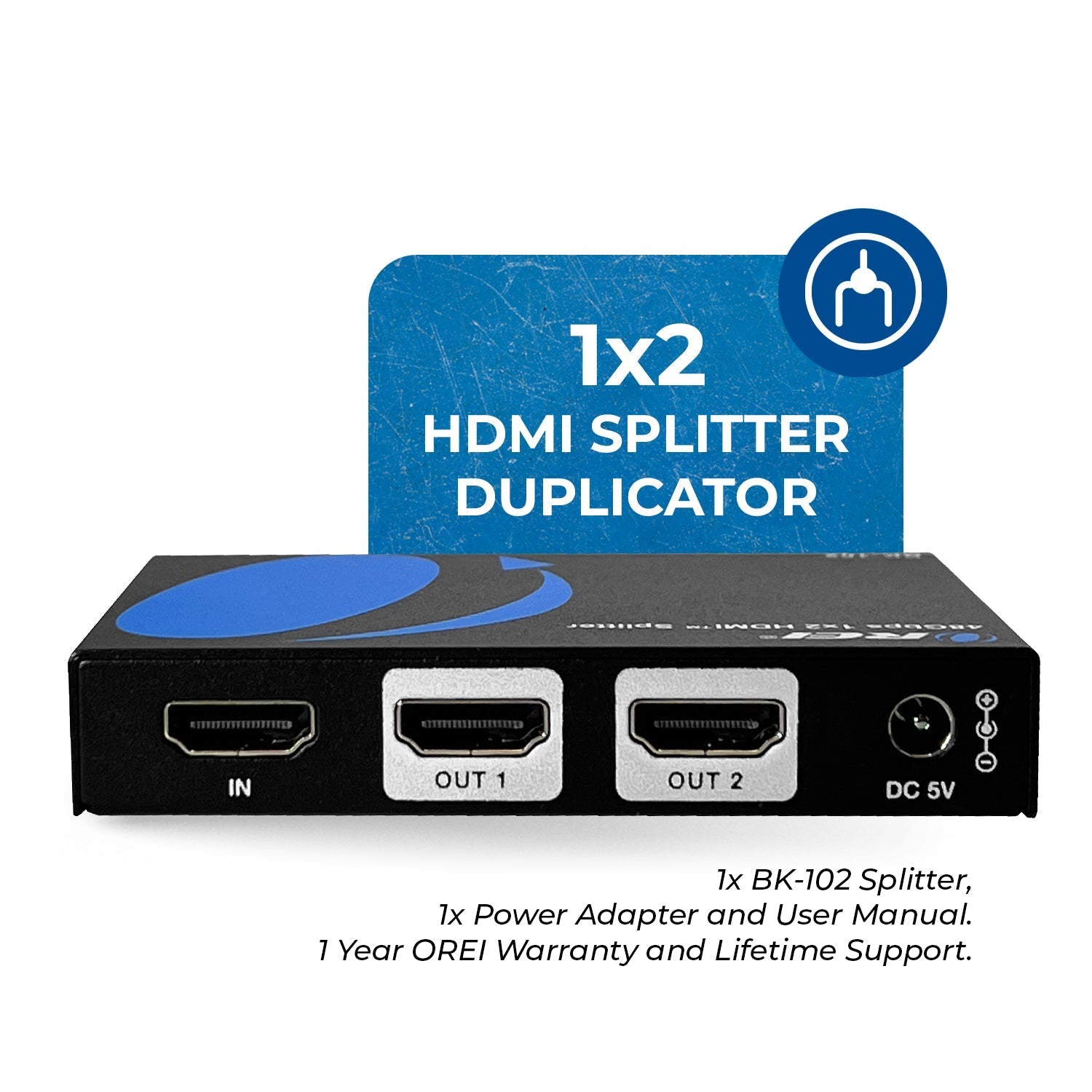 1x2 HDMI Splitter with Audio Out - 8K UltraHD 1 Input 2 Output EDID (BK 102) for Home Theater & Multi-Screen Gaming Setup