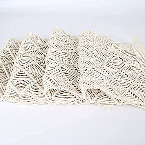 Handmade Macrame Placemats Set of 4 - Boho Chic Cotton Table Mats for Dining Room Decor, Perfect for Farmhouse Tables, Coffee Tables, and Outdoor Picnics