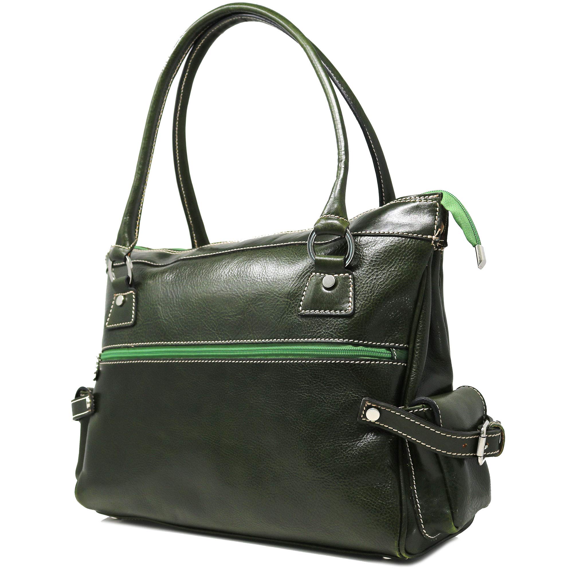 Floto Luggage Zip Pocket Monticello Handbag - Small Green Crossbody Bag for Women | Perfect for Travel, Work & Everyday Use