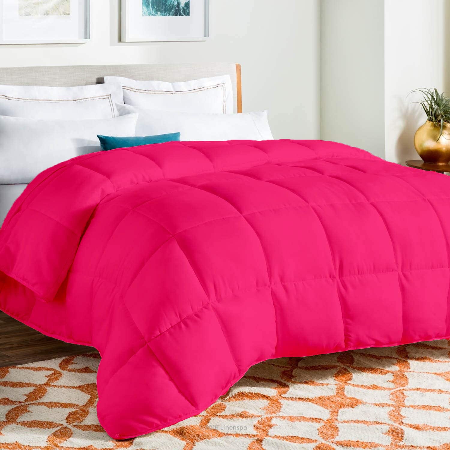 Luxurious Hot Pink Down Alternative Comforter - Twin Size 68x86 Inches, 500 GSM All-Season Duvet Insert with Corner Tabs | 100% Egyptian Cotton Cover | Perfect for Guest Rooms, Dormitories & Cozy Bedrooms
