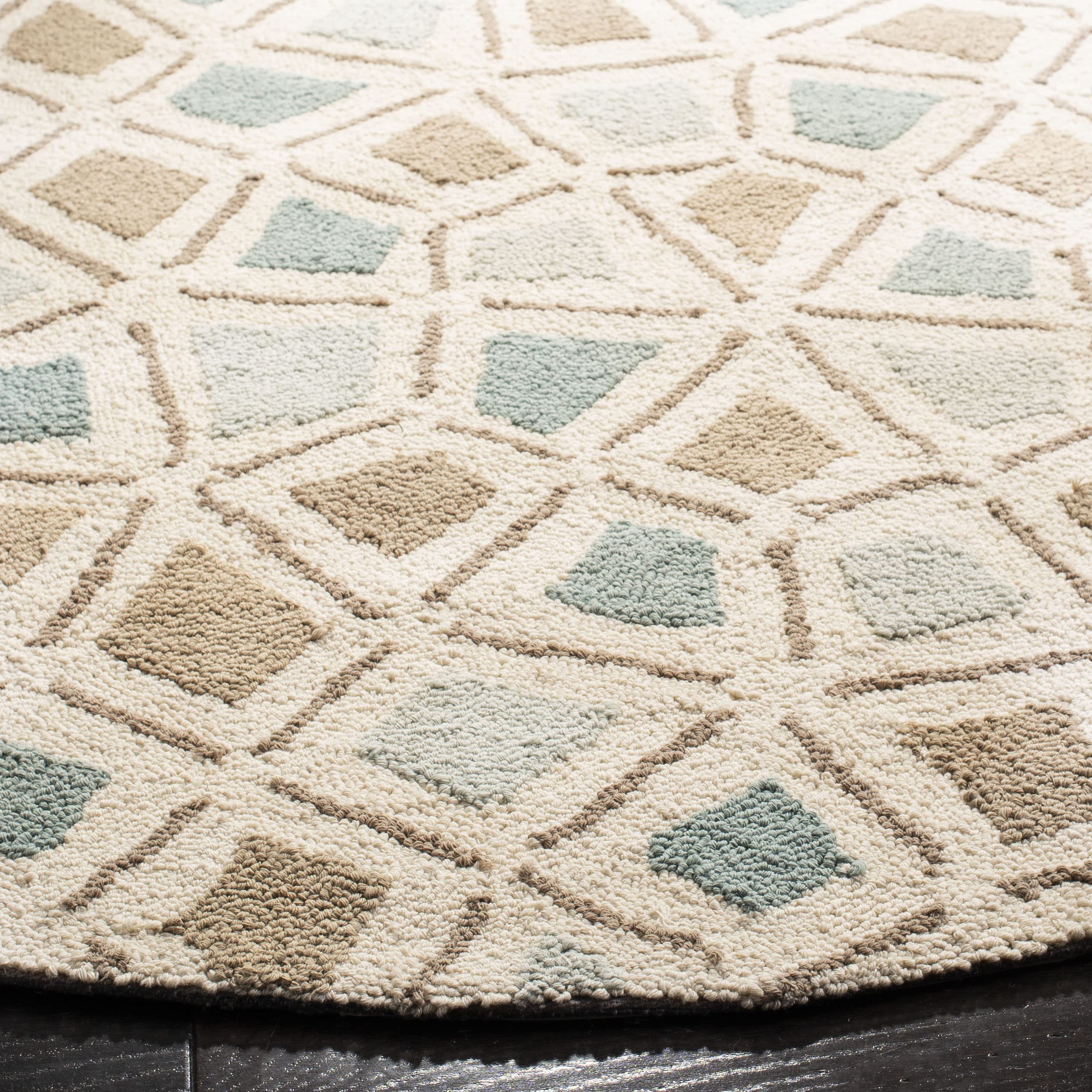 Handmade MSR1732C 6x6 Round Cotton Area Rug - Blue Milk Pail Spring Wheel Mosaic Design by Martha Stewart x Safavieh | Perfect for Living Room, Bedroom & Boho Home Decor