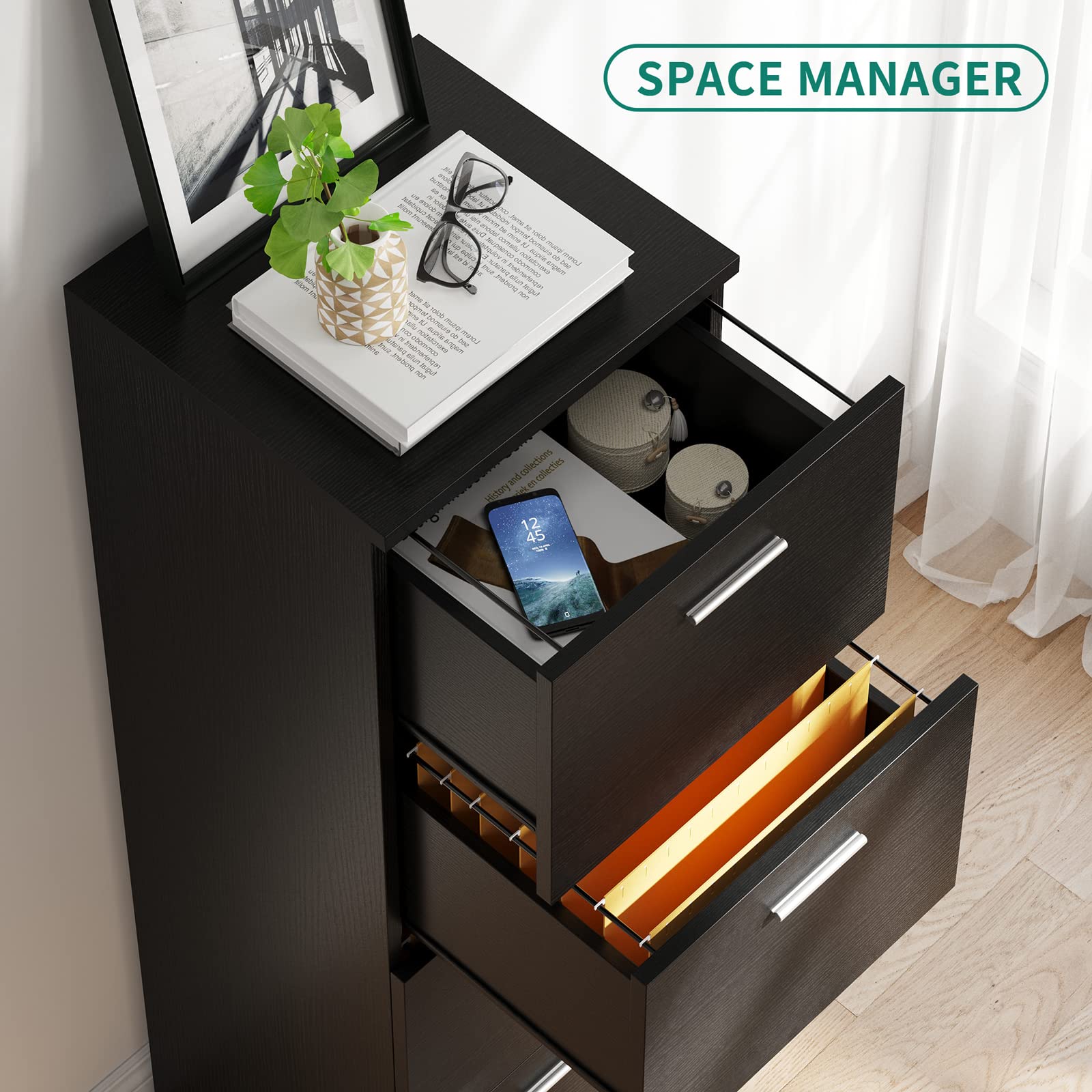 YITAHOME 4-Drawer Filing Cabinet - Black Vertical Storage for A4/Legal Files - Perfect for Home Office Organization