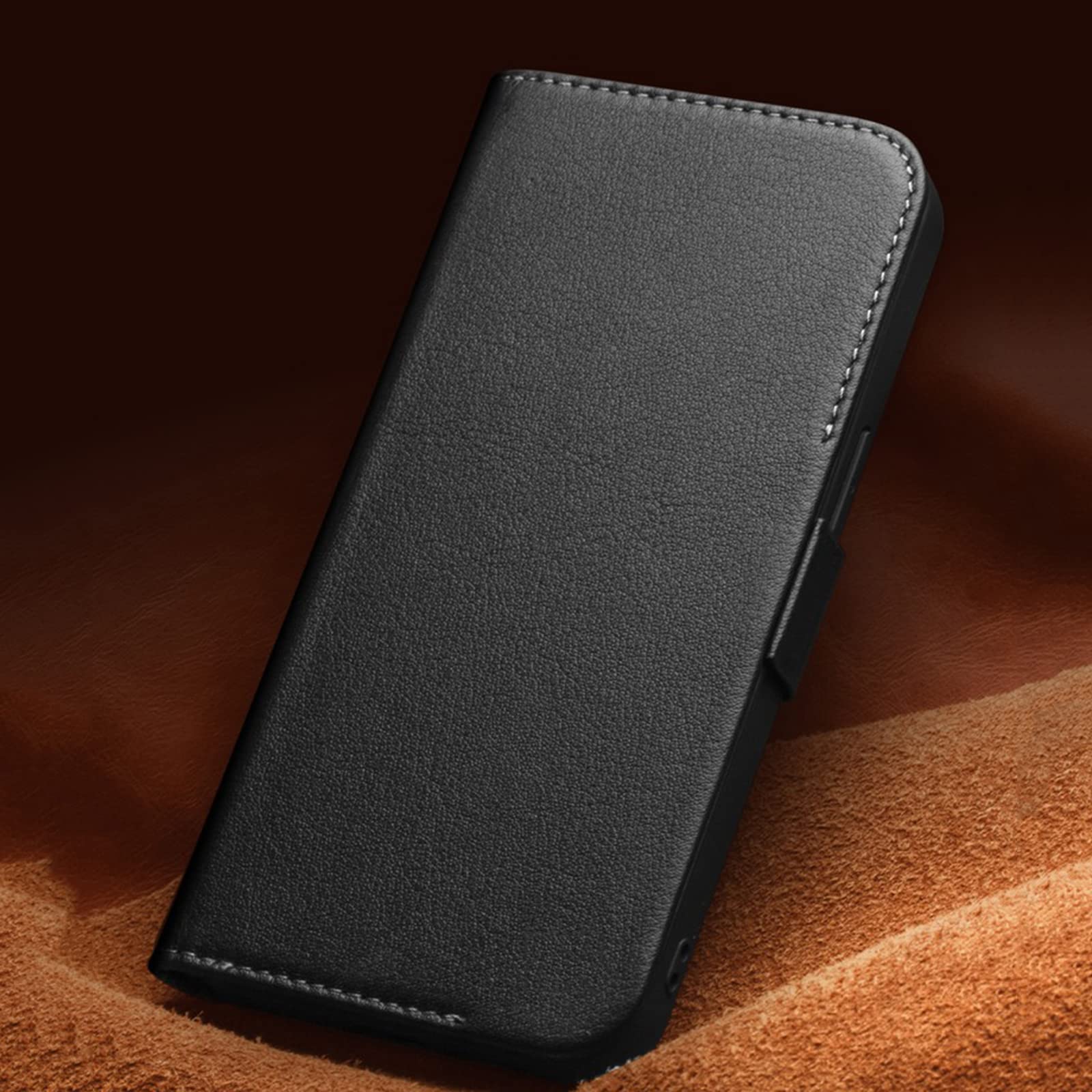 Premium Genuine Leather Wallet Case for iPhone 13 Pro Max/13 Pro/13/13 Mini - RFID Blocking Card Slots, Magnetic Closure & Kickstand (Black, 6.1