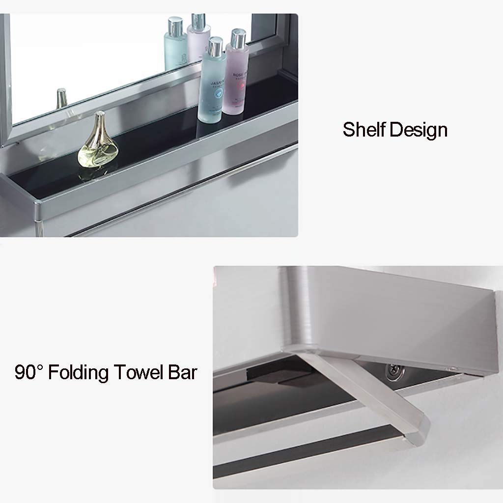 Stainless Steel Rectangle Bathroom Mirror with Shelf & Towel Bar - Wall Mounted Vanity Makeup Mirror for Bathroom, Washroom, Dressing Room - Perfect for Shaving, Makeup & Home Decor