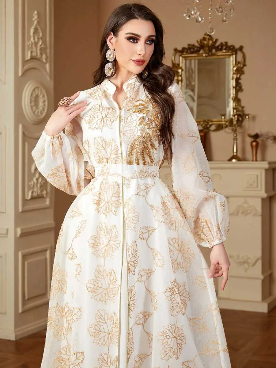 2 Piece Eid Embroidery Dress Set - Flowy Caftan Kaftan with Matching Sleeveless Inner Dress | Elegant Muslim Women's Outfit for Eid Celebrations, Parties & Special Occasions