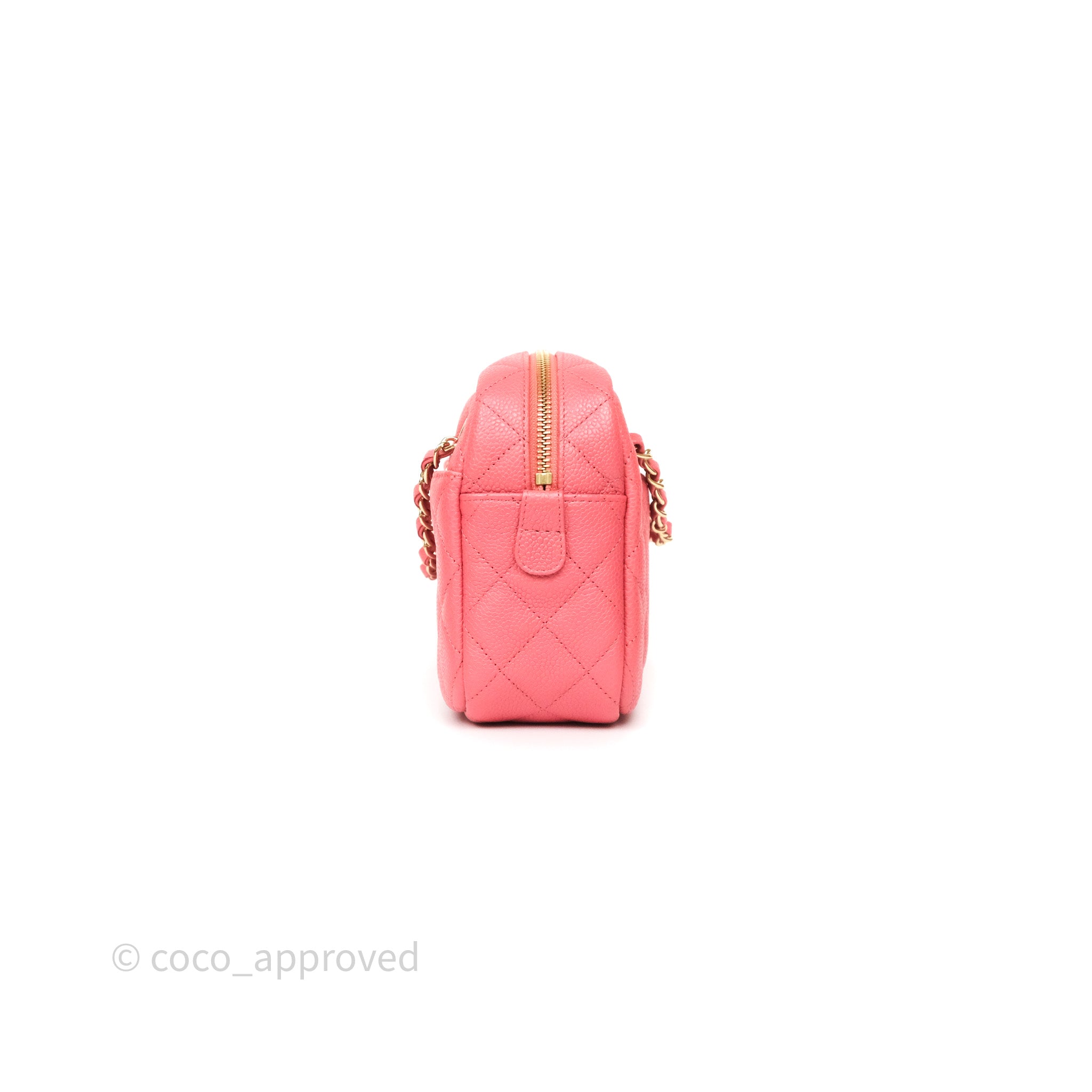 Chanel Quilted Pink Shiny Caviar Camera Bag with Gold Hardware - Luxury Crossbody Bag for Women, Perfect for Date Night & Special Occasions