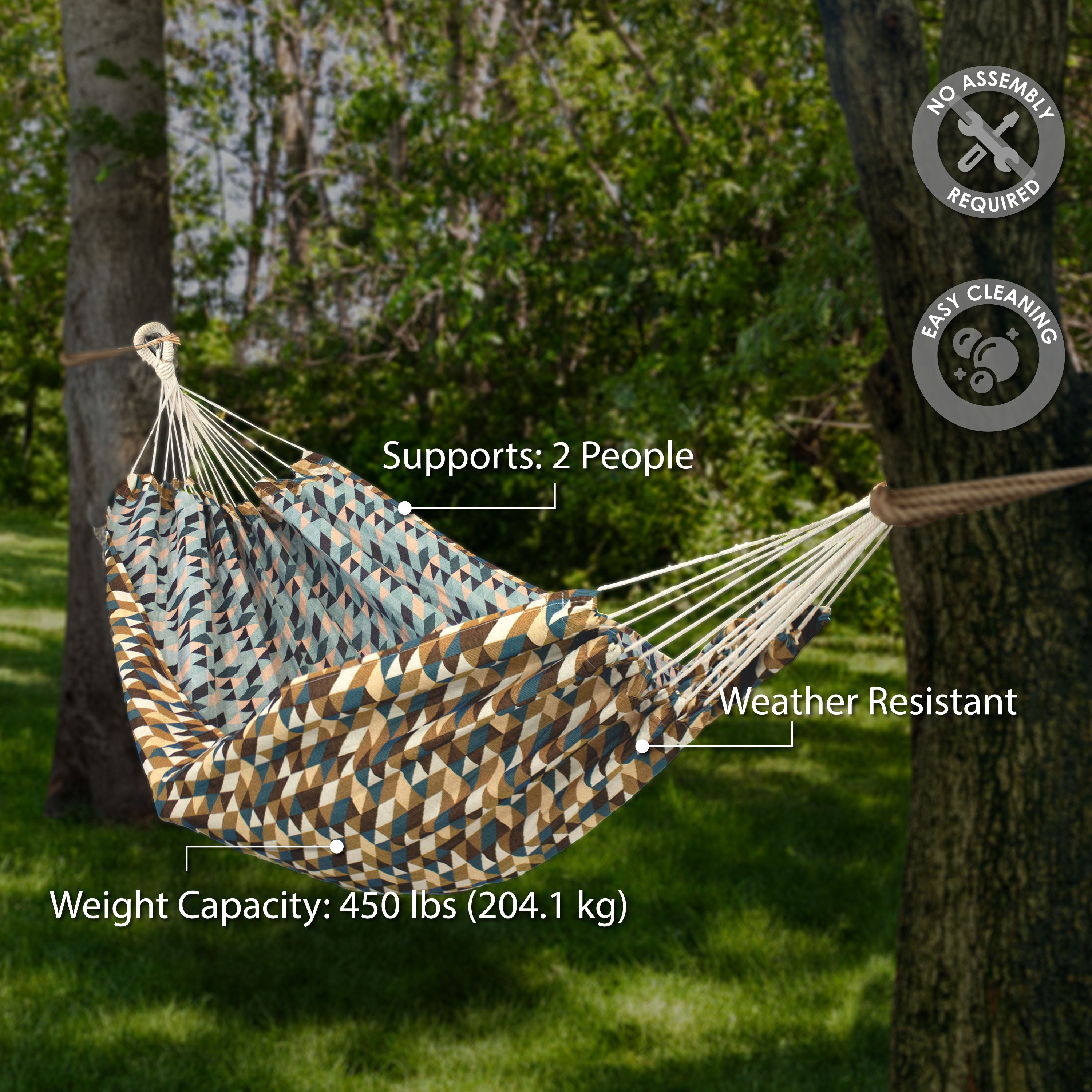 Premium Sunnydaze Jacquard Double Outdoor Hammock - Heavy Duty 450lb Capacity, Weather-Resistant Fabric for Backyard, Camping & Beach Relaxation