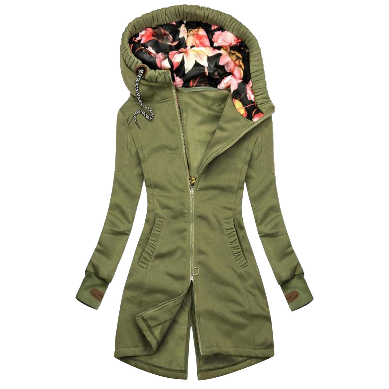 Women's Floral Print Zipper Hoodie Jacket - Long Sleeve Pocket Sweatshirt Coat for Casual Wear, Outdoor Activities & Travel