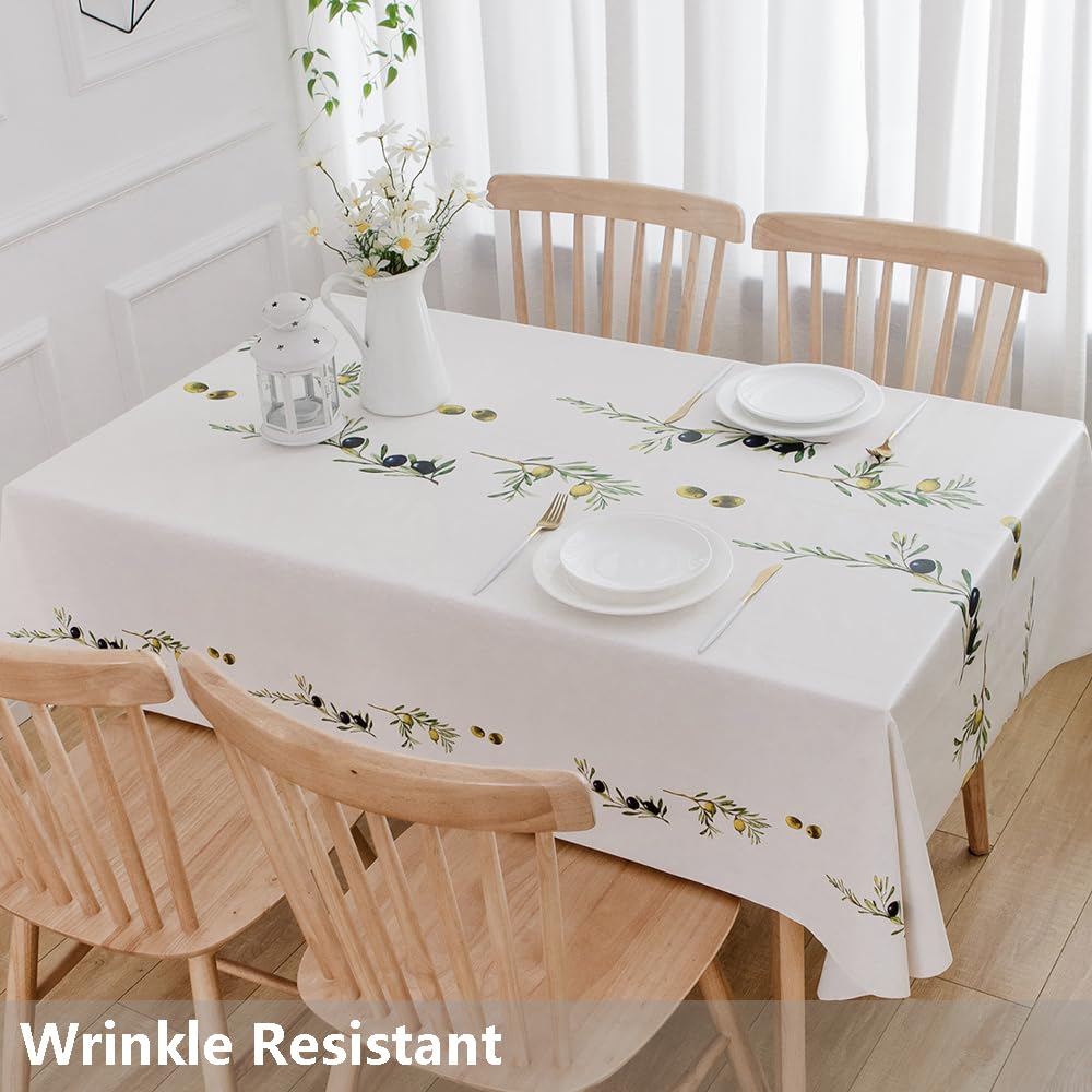 Premium Heavy Duty Vinyl Tablecloth - Waterproof, Wipeable PVC Table Cover for Kitchen & Dining Room - Fits Rectangle Tables 54x108 Inches (Olive Green) - Perfect for Parties, BBQs, and Everyday Use
