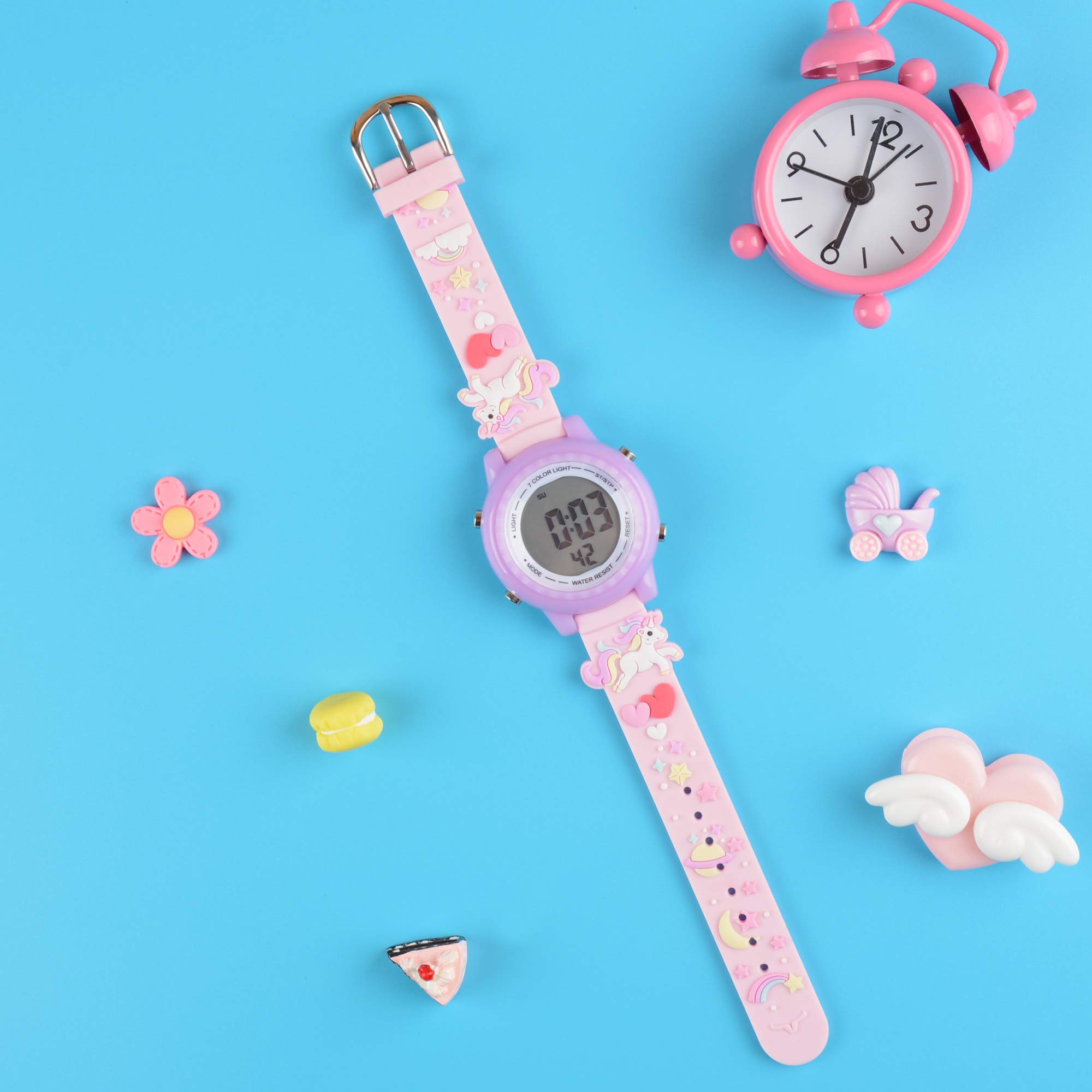 Venhoo Kids Digital Watch with 3D Cartoon Design, 7 Color LED Lights, Waterproof, Alarm & Stopwatch - Perfect for 3-10 Year Old Girls - Ideal for School, Playtime & Outdoor Activities