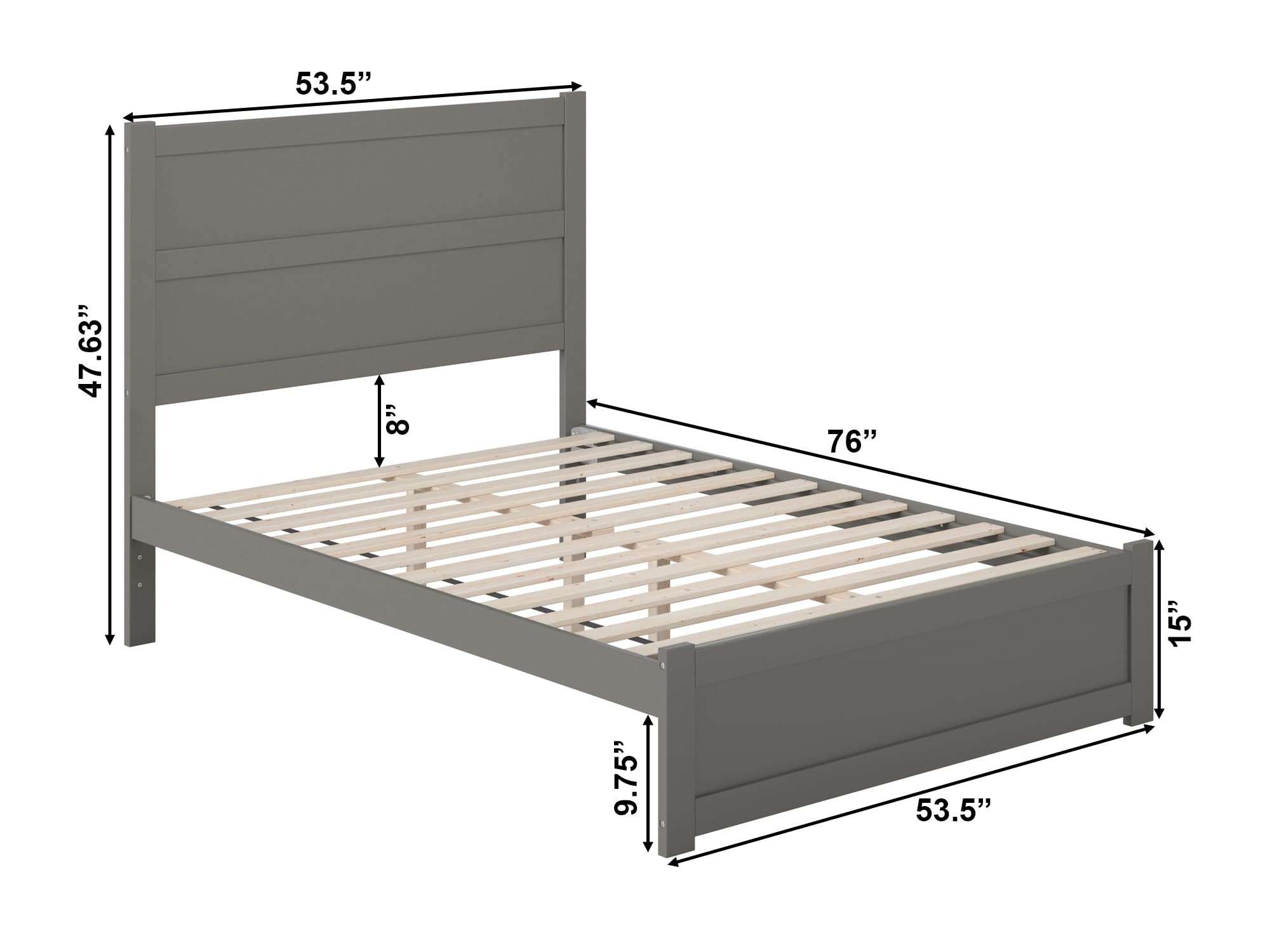 AFI NoHo Full Size Platform Bed with Footboard & USB Charging Station - Modern Grey Wooden Bed Frame for Small Spaces & Apartments - Perfect for Bedrooms, Guest Rooms & Studio Apartments