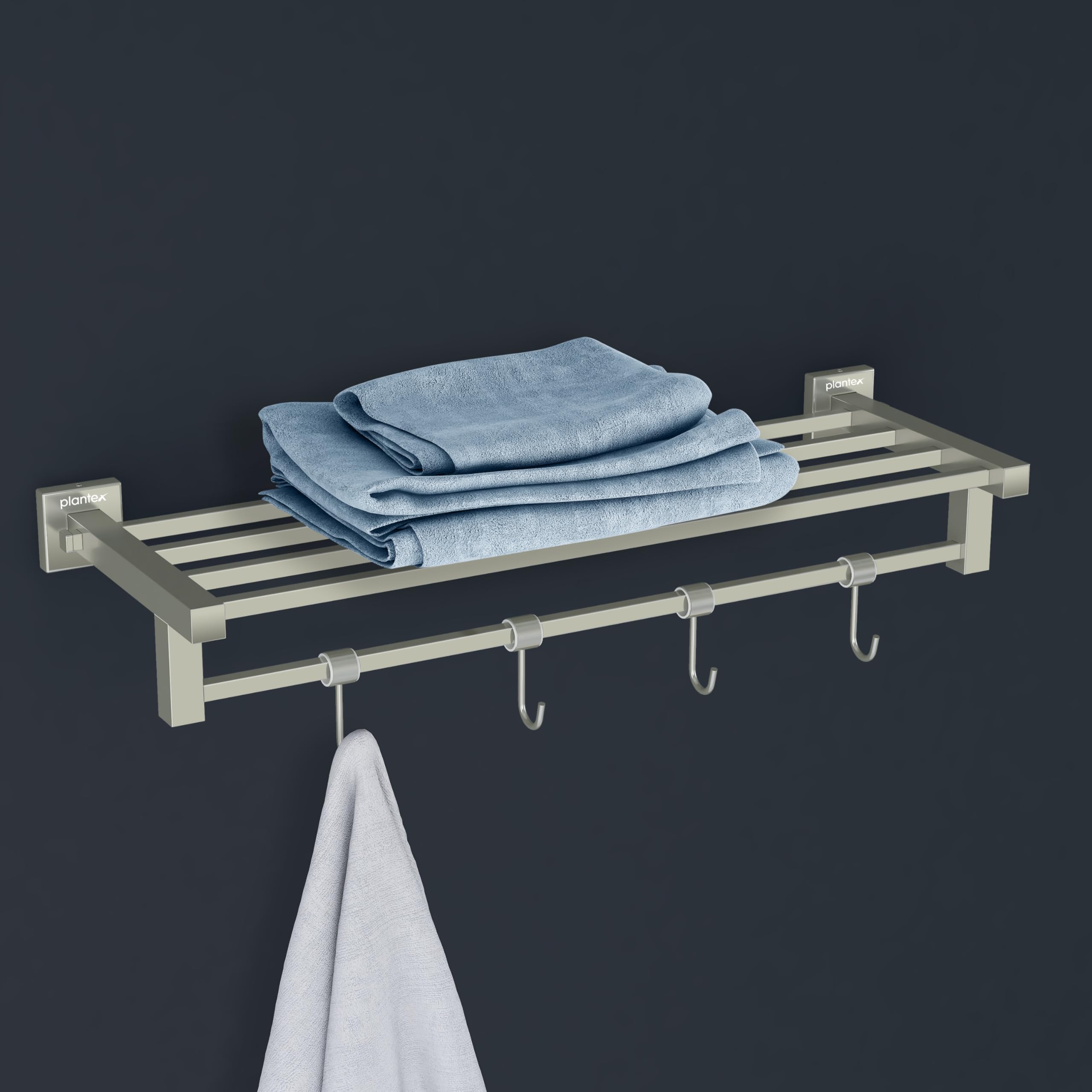 Plantex 24 Inch Stainless Steel Towel Rack with Hooks - Bathroom Towel Bar Holder, Wall Mounted Hanger Rod in Satin Aqua Finish | Perfect for Bathrooms, Kitchens, Laundry Rooms & Spa Areas