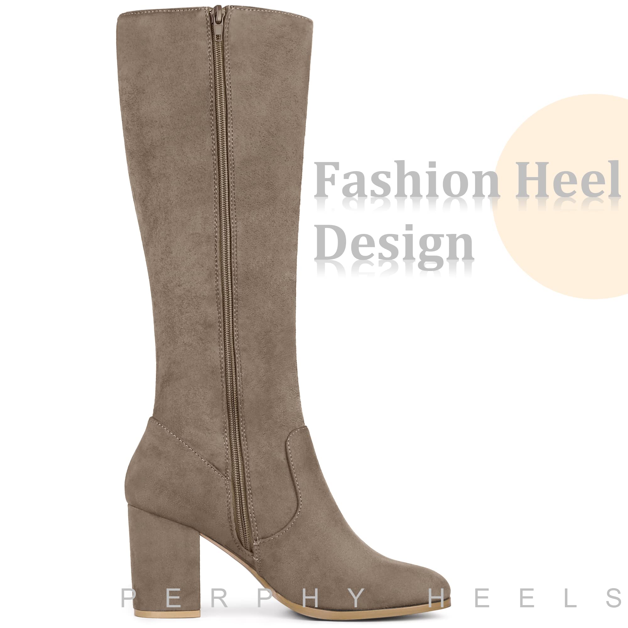 Perphy Women's Round Toe Chunky Heel Knee High Boots - Stylish Winter & Fall Fashion Boots for Casual Outfits, Office Wear and Date Nights