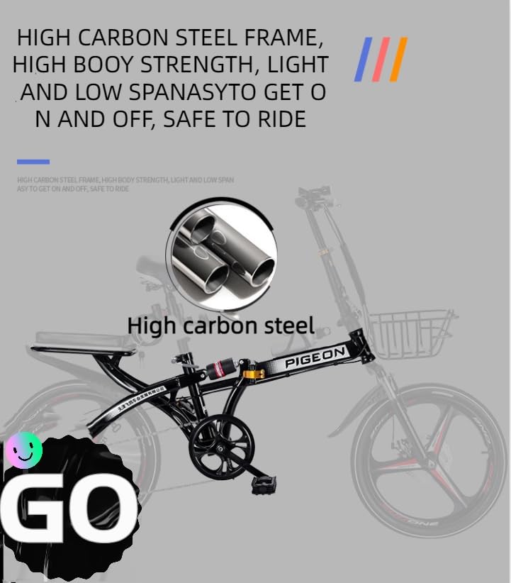 16 Inch Adult Folding Bike - 6-Speed Black Mountain Bike with Double Shock Absorption & 3-Blade Wheels | Commuter Bike for Urban Riding, Camping & Outdoor Adventures