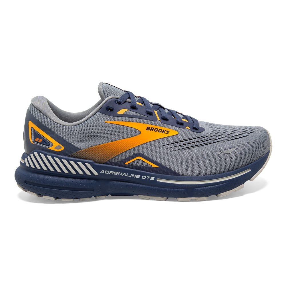 Brooks Adrenaline GTS 23 Running Shoes for Men - Grey/Crown Blue/Orange - Size 8 D Medium - Stability & Support for Road Running, Jogging & Workouts
