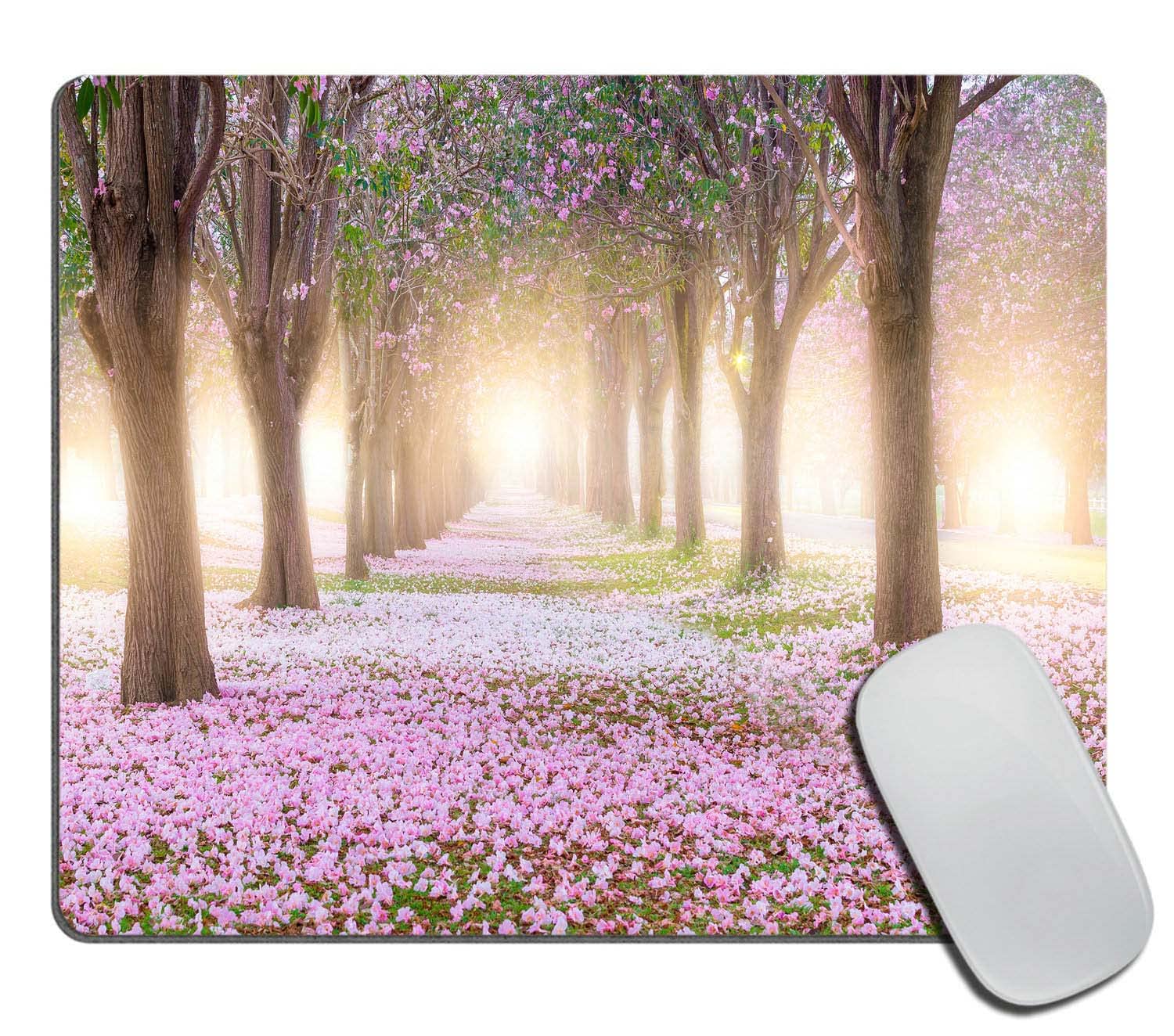 Pink Trumpet Tree Flower Blossom Mouse Pad - Non-Slip Rubber Base Smooth Surface Customized Computer Mousepad for Office & Gaming | Personalized Rectangle Mouse Mat for Laptop & PC Workstation