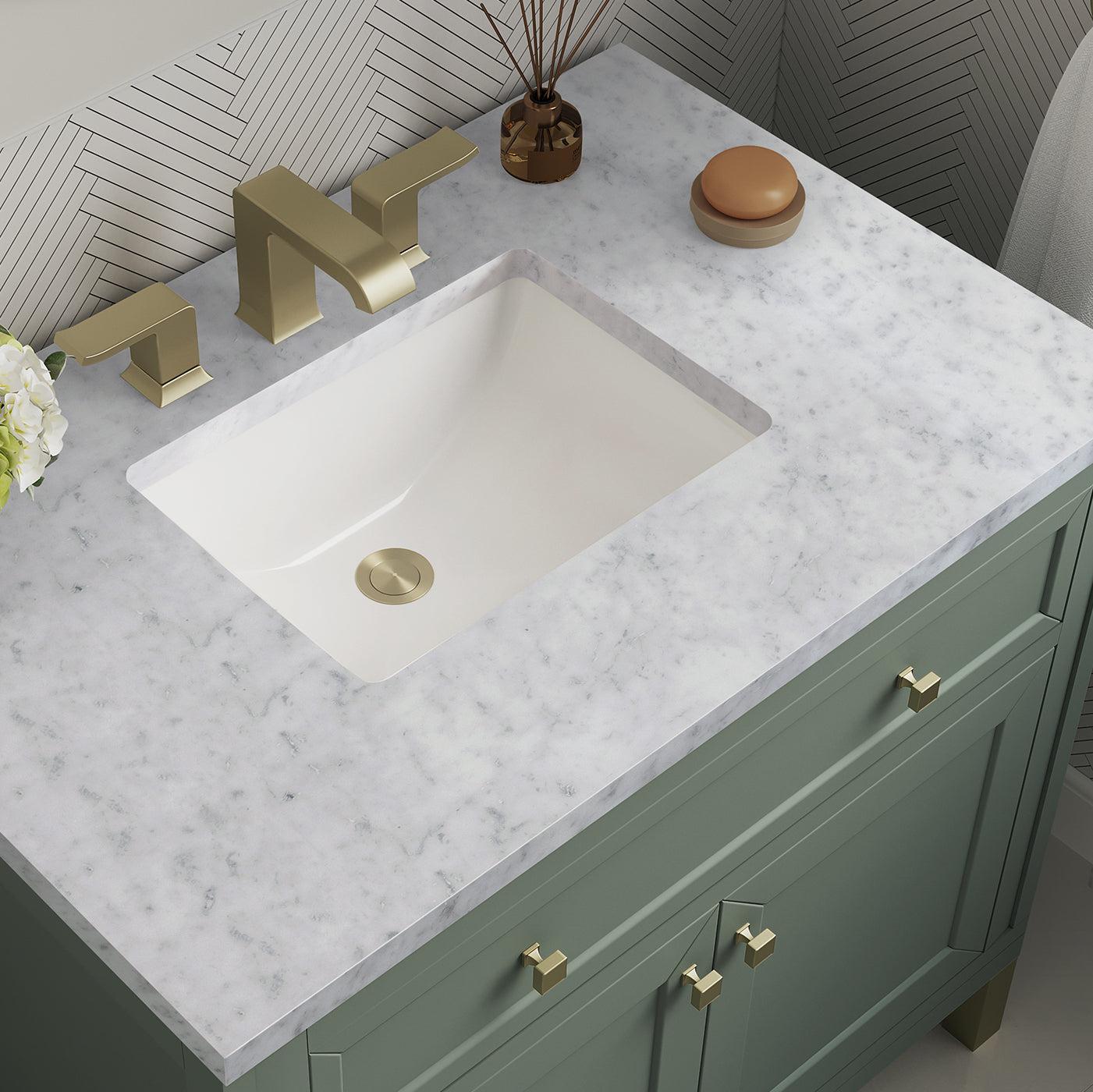James Martin Vanities Chicago Collection 36 Inch Single Bathroom Vanity in Smokey Celadon with Countertop Options - Modern Farmhouse Style for Small Bathrooms & Powder Rooms