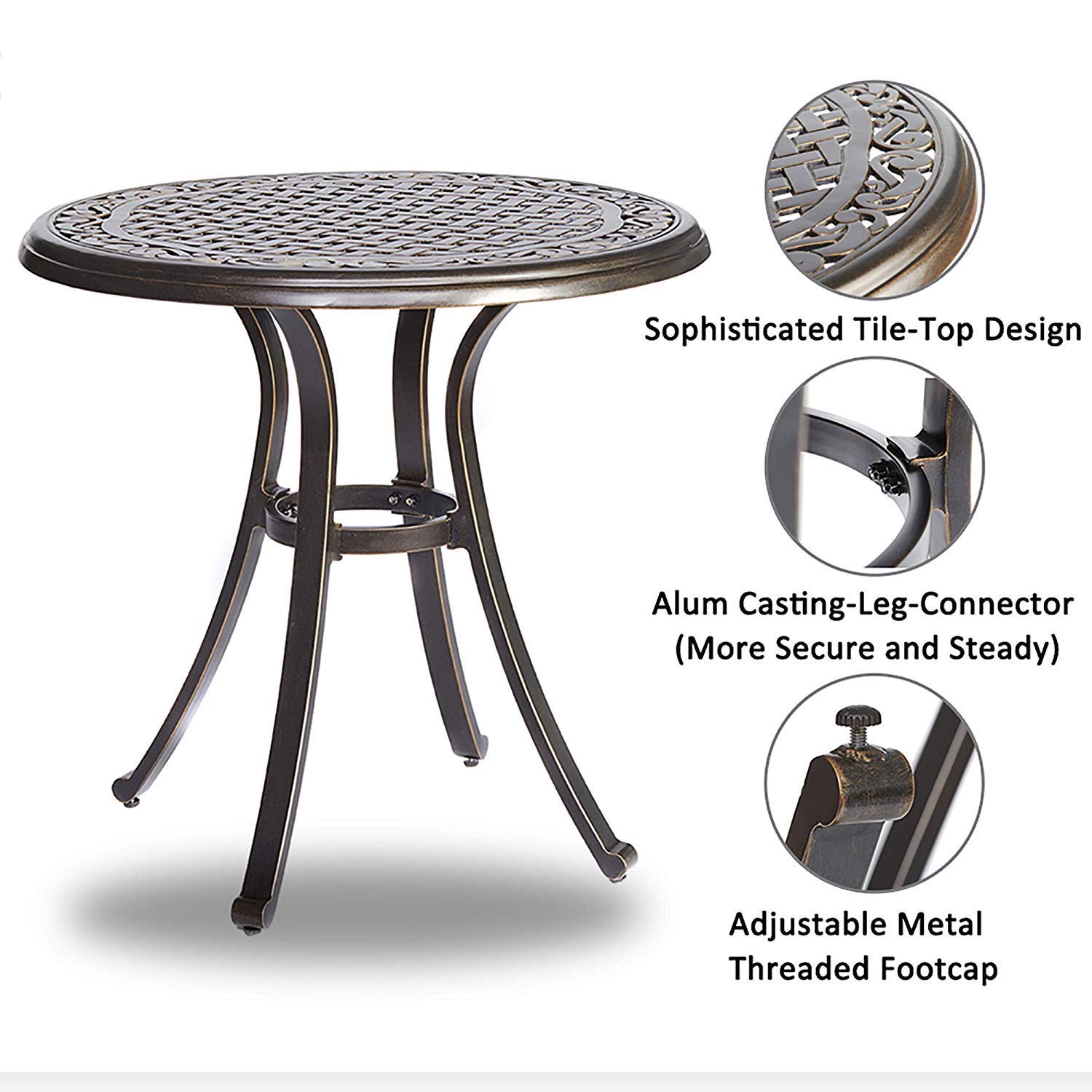 DALI 3-Piece Bistro Set - Cast Aluminum Patio Dining Table with Glider Chairs for Garden, Backyard & Outdoor Relaxation | Perfect for Small Spaces, Balconies, Poolside & Coffee Time