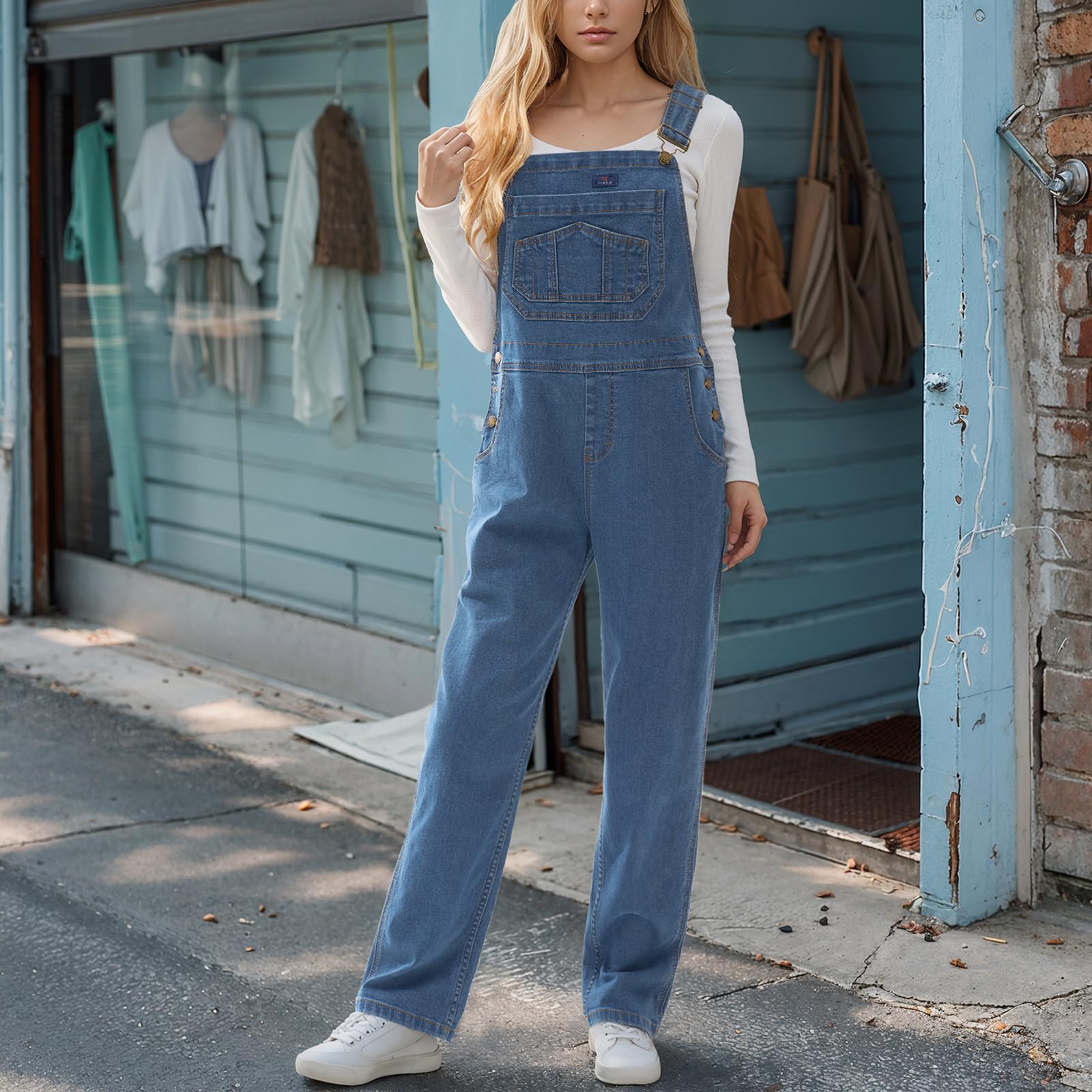 HISEA Women's Stretch Denim Bib Overalls - Relaxed Fit Casual Straight Leg Jean Overalls with Adjustable Straps & Pockets | Perfect for Work, Outdoor Activities & Everyday Wear
