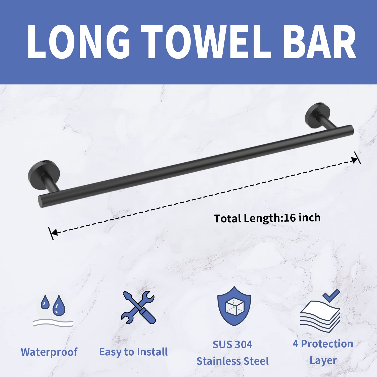 4-Piece Matte Black Bathroom Hardware Set - 16