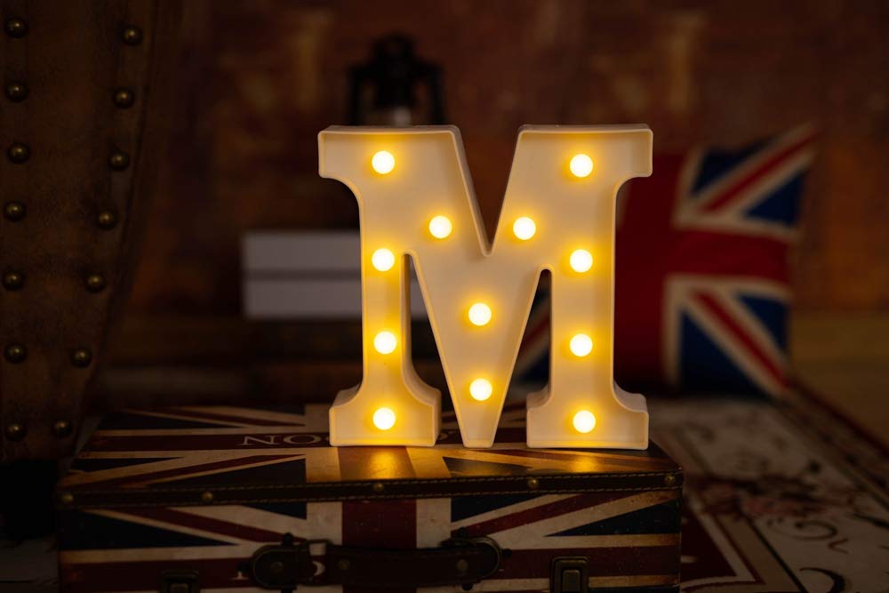 LED Letter Lights Sign - Battery Powered Light Up Letters for Wedding, Birthday, Party & Christmas Decor - Night Light for Home, Bar, Nursery & Bedroom - Perfect for Romantic Ambiance & Holiday Lighting (Letter M)