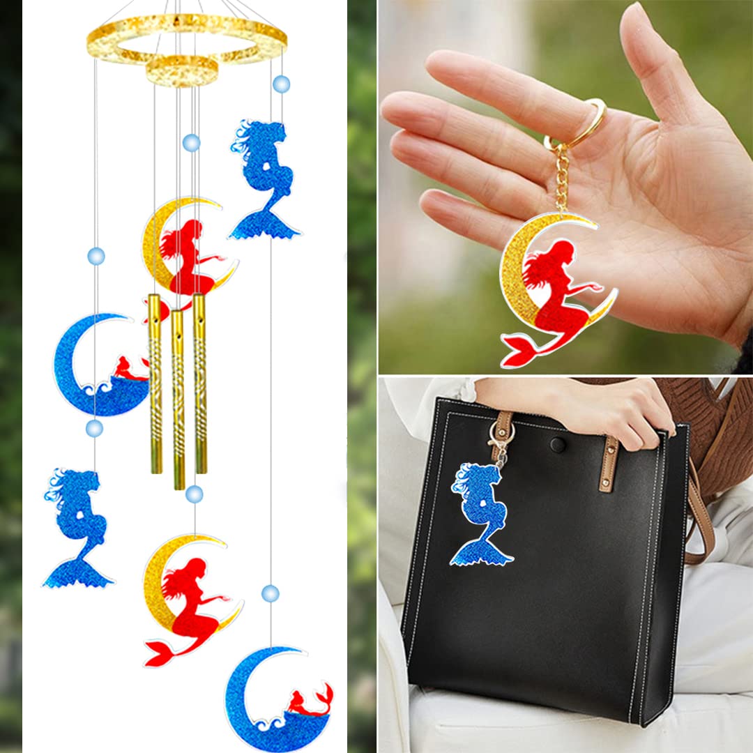 Zayookey DIY Epoxy Resin Molds Kit - Mermaid Wind Chimes Silicone Molds for Jewelry, Keychains & Pendants - Perfect for Handmade Wind Bells, Home Decor & Crafting Gifts (Mermaid Mold)