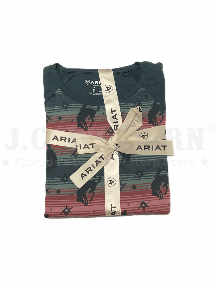 Ariat Women's Long Sleeve Pajama Set - Bucking Serape Blue Flannel Sleepwear for Cozy Nights & Relaxing at Home