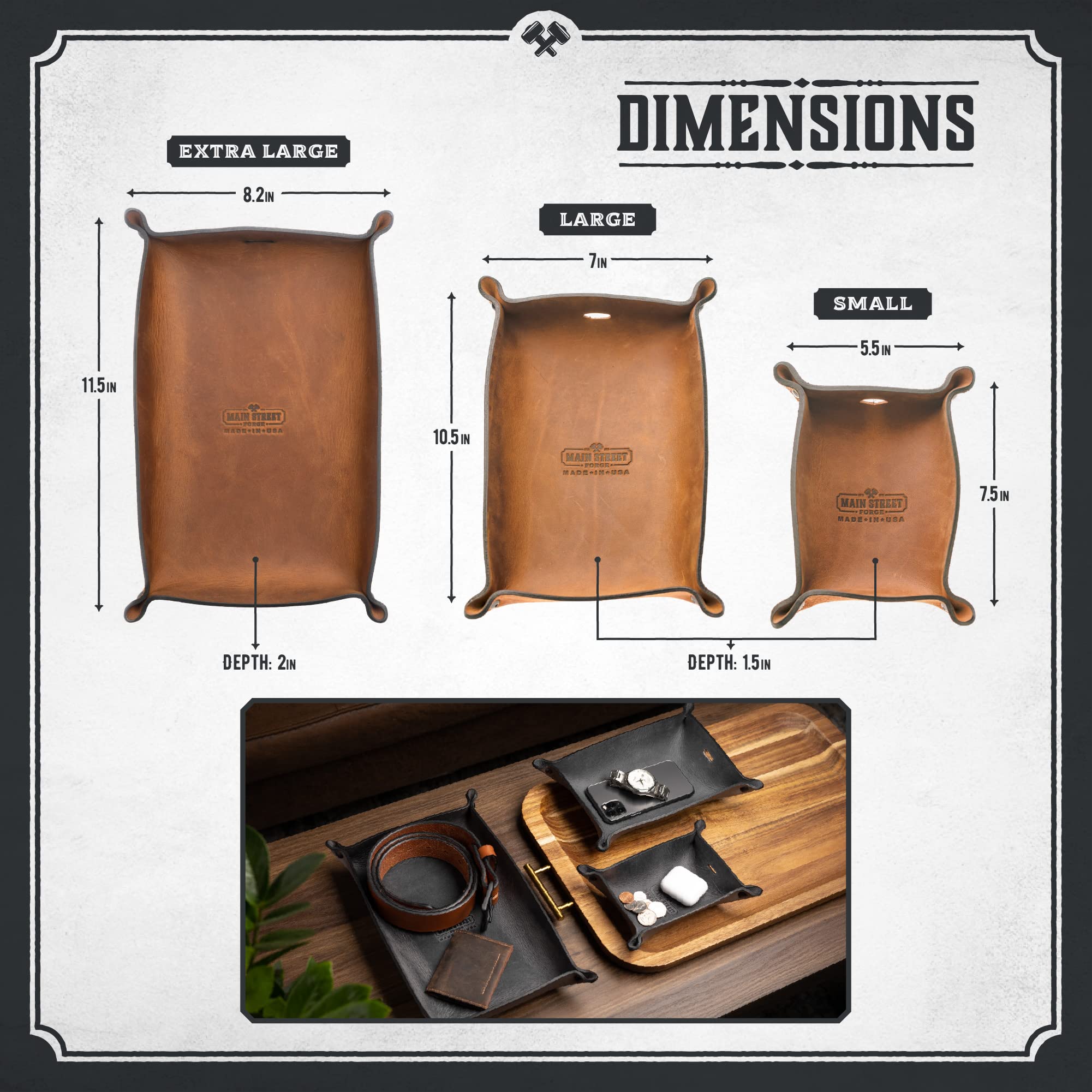 Premium Leather Valet Tray for Men - Handmade in USA | EDC Organizer for Keys, Wallet, Watch & Phone | Stylish Catch-All Tray for Nightstand, Dresser or Entryway | Perfect Gift for Dad & Groomsmen