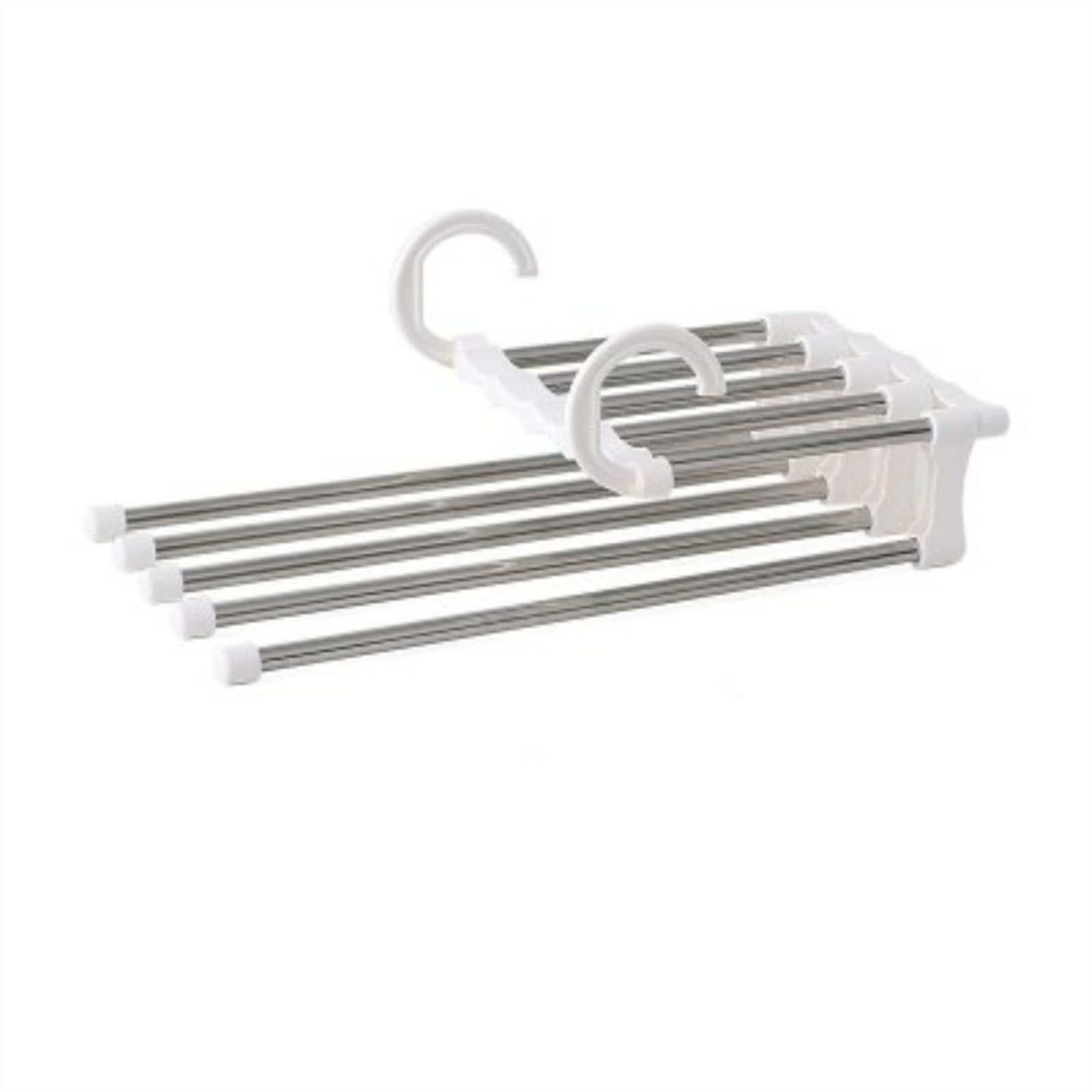 Erik Xian 5-in-1 Adjustable Multi-Functional Clothes Hanger & Pants Rack - Space Saving Closet Organizer for Trousers, Ties & Accessories (White) - Perfect for Bedroom, Closet & Wardrobe Organization