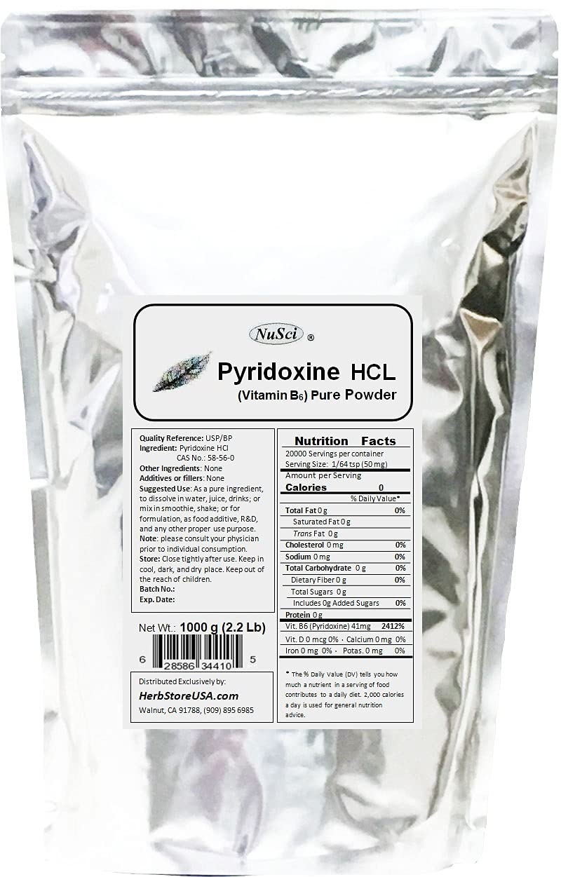Pure Pyridoxine HCl Vitamin B6 Powder 1000g (1.0Kg, 2.2 lb) - Supports Metabolism, Brain Function & Energy - Ideal for Supplement Makers, Athletes & Health Enthusiasts