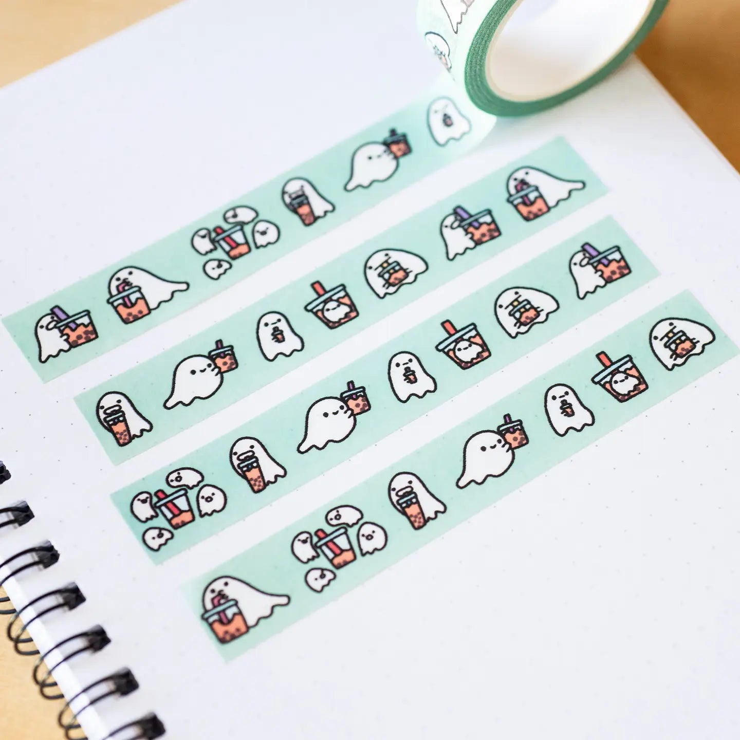 Boba Ghosts Washi Tape - Cute Kawaii Japanese Decorative Tape for Scrapbooking, Journaling, Planner, DIY Crafts - Perfect for Halloween, Bullet Journals & Gift Wrapping