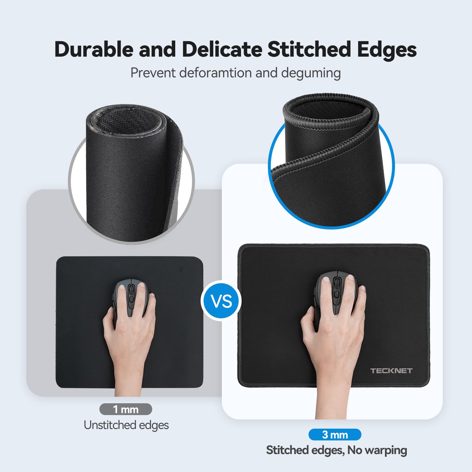TECKNET Gaming Mouse Pad - Non-Slip Rubber Base, Waterproof Surface, Anti-Fray Stitched Edges - Compatible with Laser & Optical Mice - Perfect for PC, Laptop, Office & Gaming Setup - Black