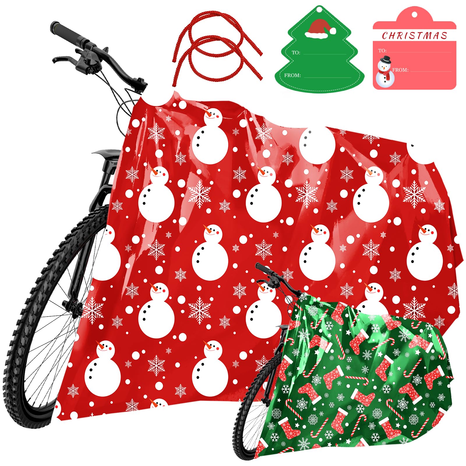 TranquilBliss Extra Large Christmas Gift Bags - 2 Pack 60x72 Inch Jumbo Plastic Present Wrapping Bags with Tags & Ties for Bikes, Furniture, Oversized Gifts - Heavy Duty Holiday Gift Bags for Christmas, Birthdays, Parties & Special Occasions