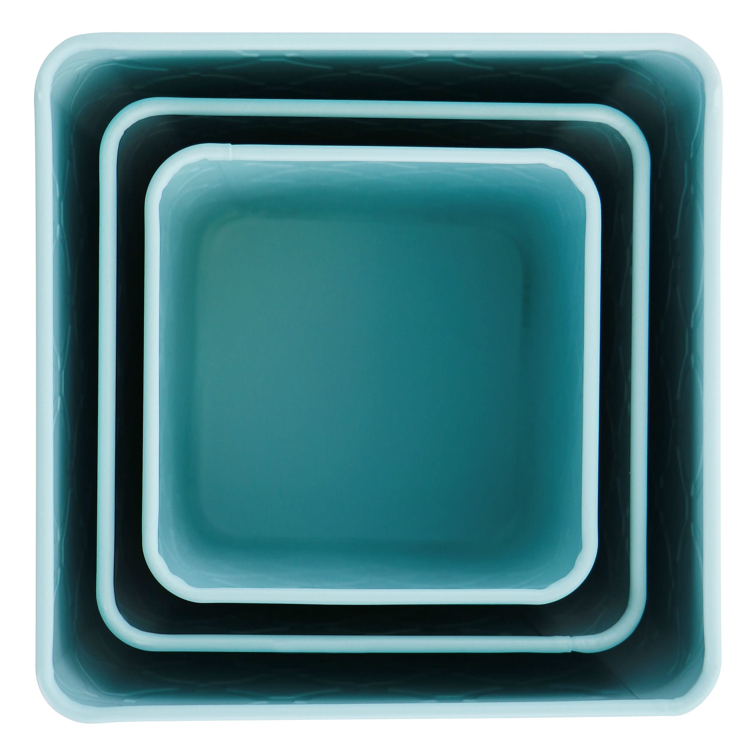MegaChef 3-Piece Square Iron Canister Set - Airtight Kitchen Storage Containers for Flour, Sugar, Coffee & Tea | Turquoise Blue Pantry Organization for Countertop or Cabinet
