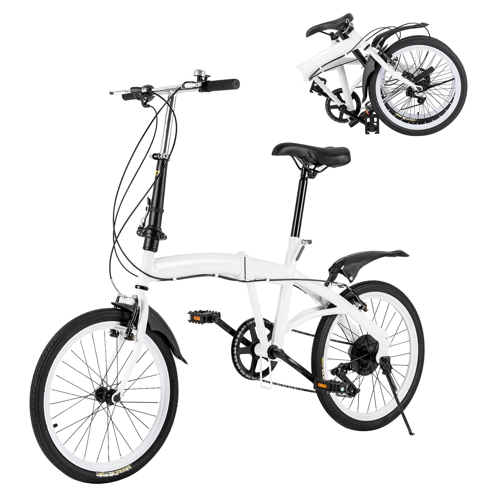 20 Inch Folding Bike for Adults - 7 Speed Shimano Gear System, Adjustable Height Compact Bicycle for Men & Women - Perfect for Commuting, Camping & Travel