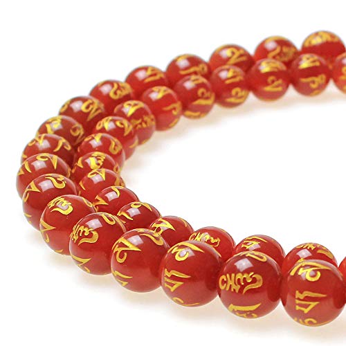 Red Agate Six Words Mantras Beads