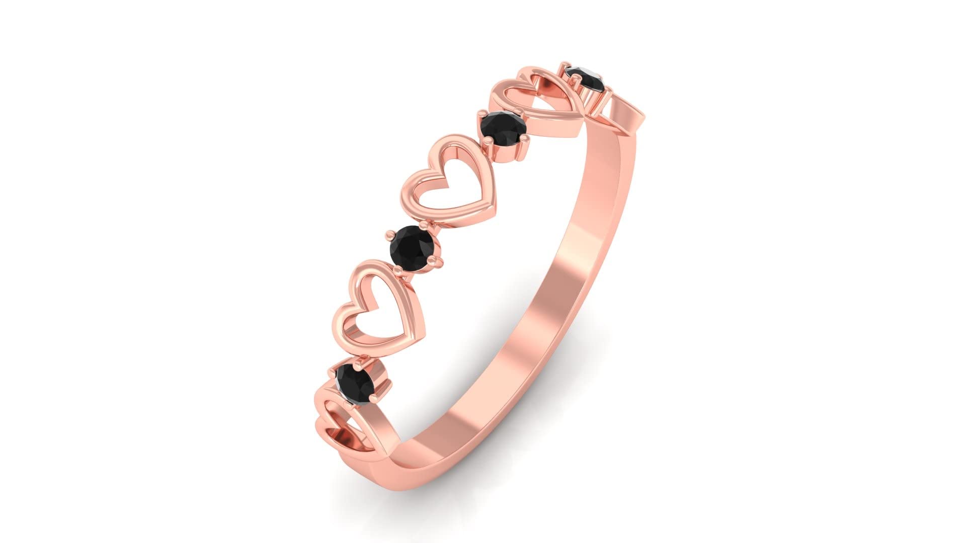 Natural Black Spinel Promise Ring - 14K Gold Open Heart Band Ring for August Birthstone | Perfect for Anniversaries, Engagements & Special Occasions