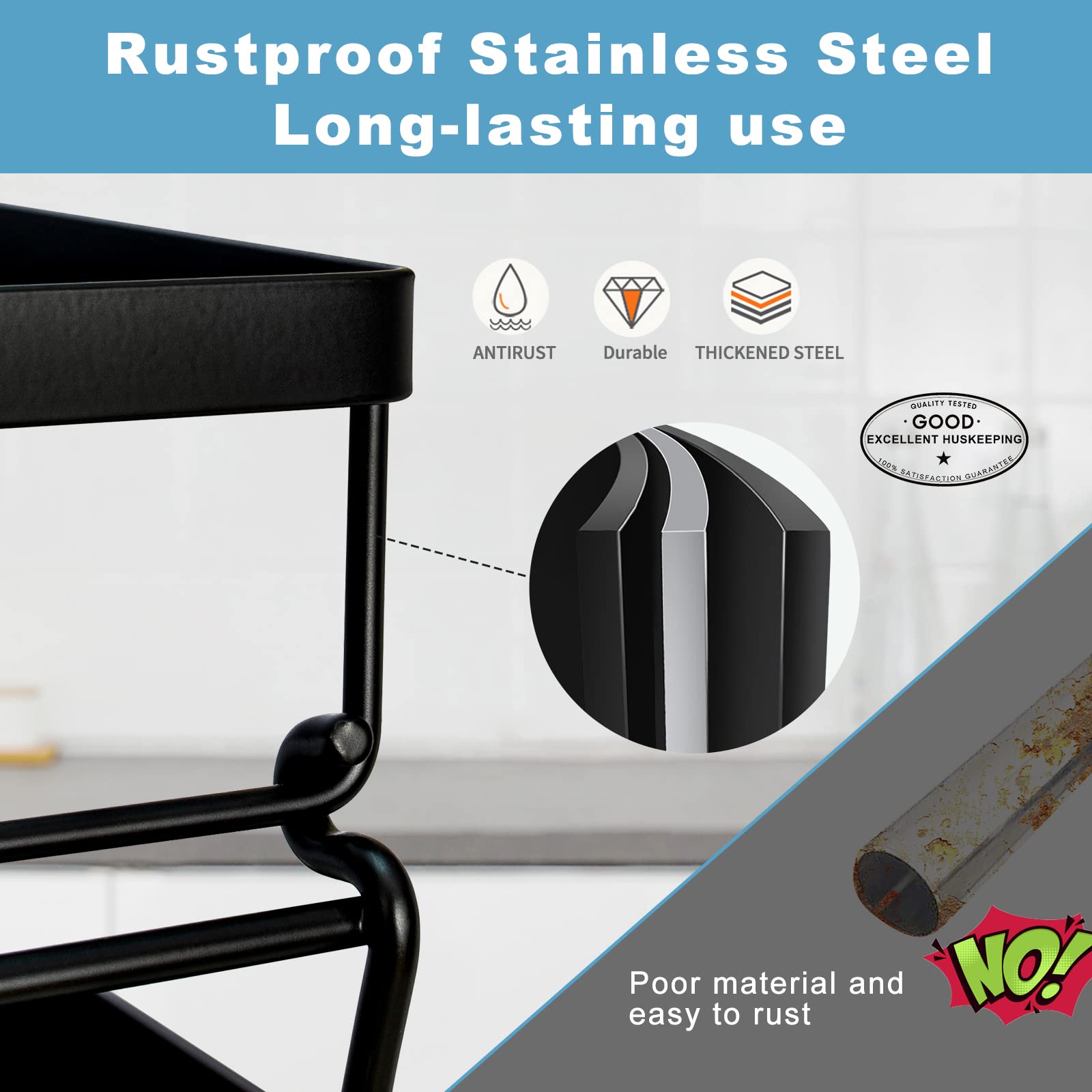 2-Tier Stainless Steel Dish Drying Rack with Drainboard - Large Capacity Kitchen Counter Organizer with Utensil Holder & Cup Rack (Black) - Perfect for Small Kitchens, Apartments & Dishwashing Organization
