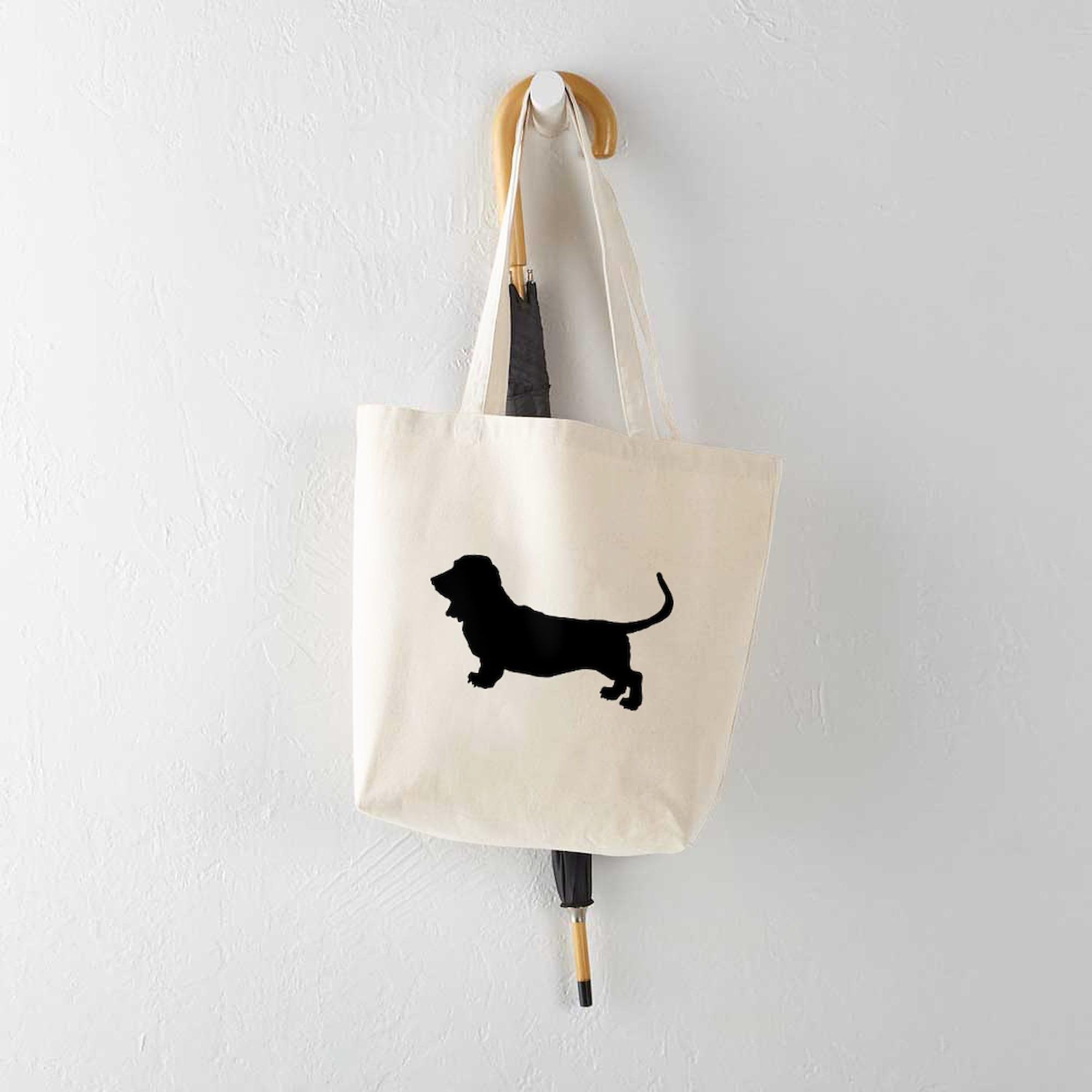Basset Hound Silhouette Canvas Tote Bag - Eco-Friendly Reusable Shopping Bag for Groceries, Beach & Daily Use | Durable Natural Cotton Carryall