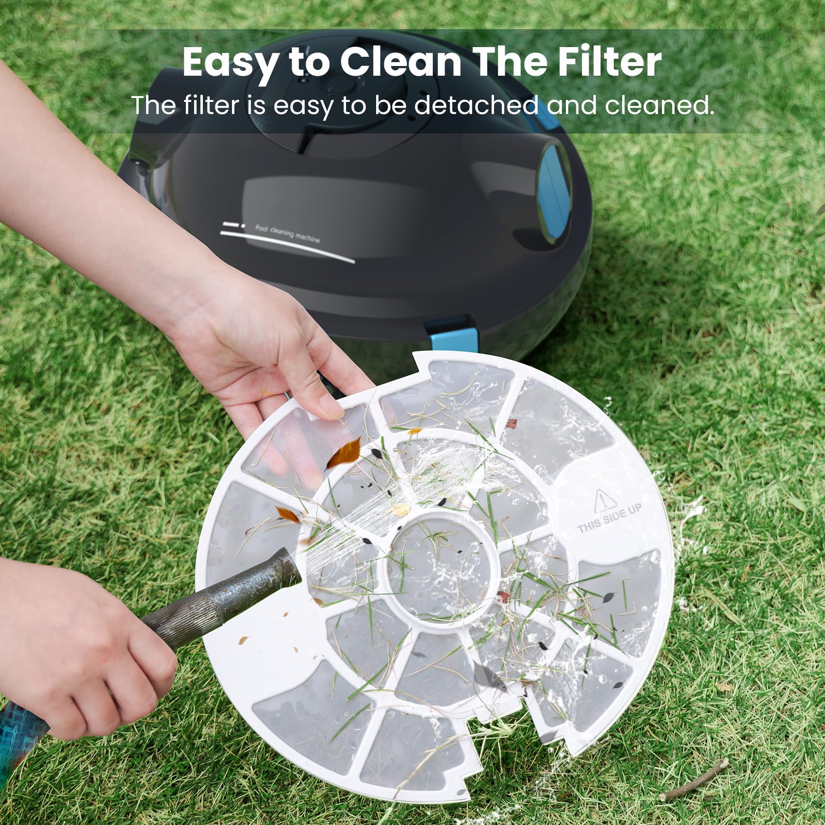 Cordless Robotic Pool Cleaner - Automatic Powerful Pool Vacuum with 90 Min Runtime & Self-Parking | Ideal for Flat Above/In-Ground Pools up to 65 Feet | Perfect for Backyard, Vacation Homes & Commercial Pools