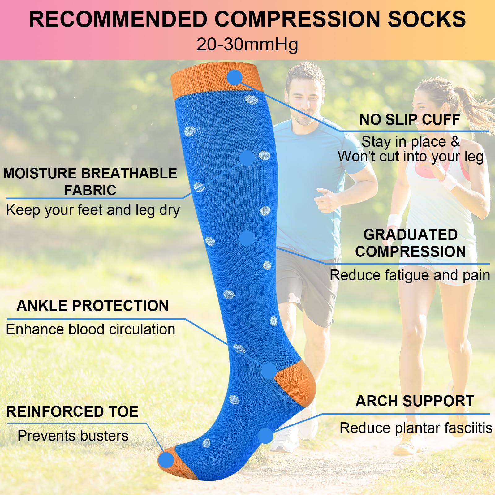 TRIITECH 6 Pairs Copper Compression Socks for Women & Men - 15-20mmHg Graduated Support for Running, Hiking, Nursing, Travel & Recovery - Improve Circulation & Reduce Swelling