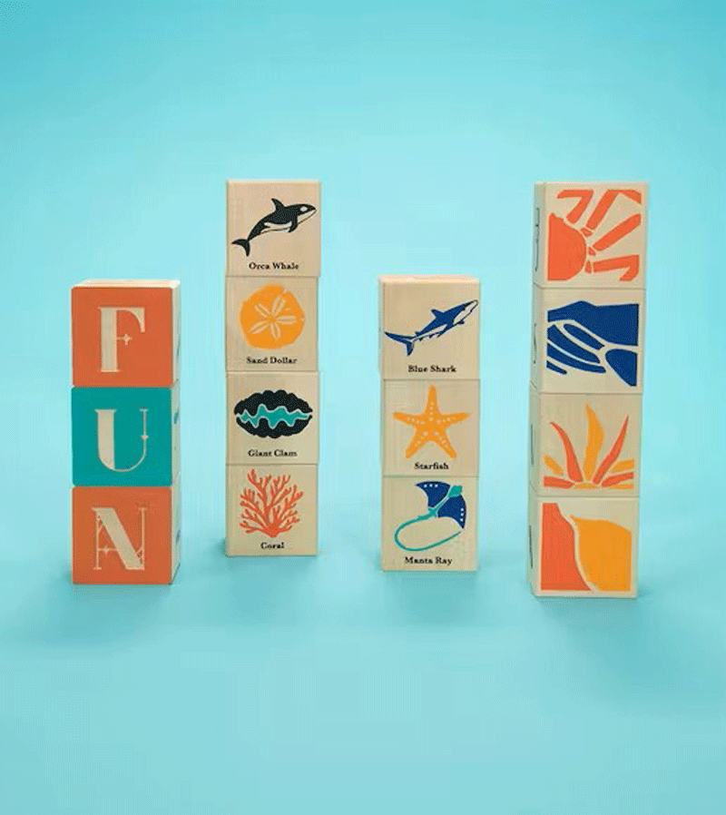 Premium Ocean-Themed Wooden Building Blocks by Uncle Goose – Eco-Friendly Educational Toys for Kids, Perfect for STEM Learning & Creative Play at Home or School