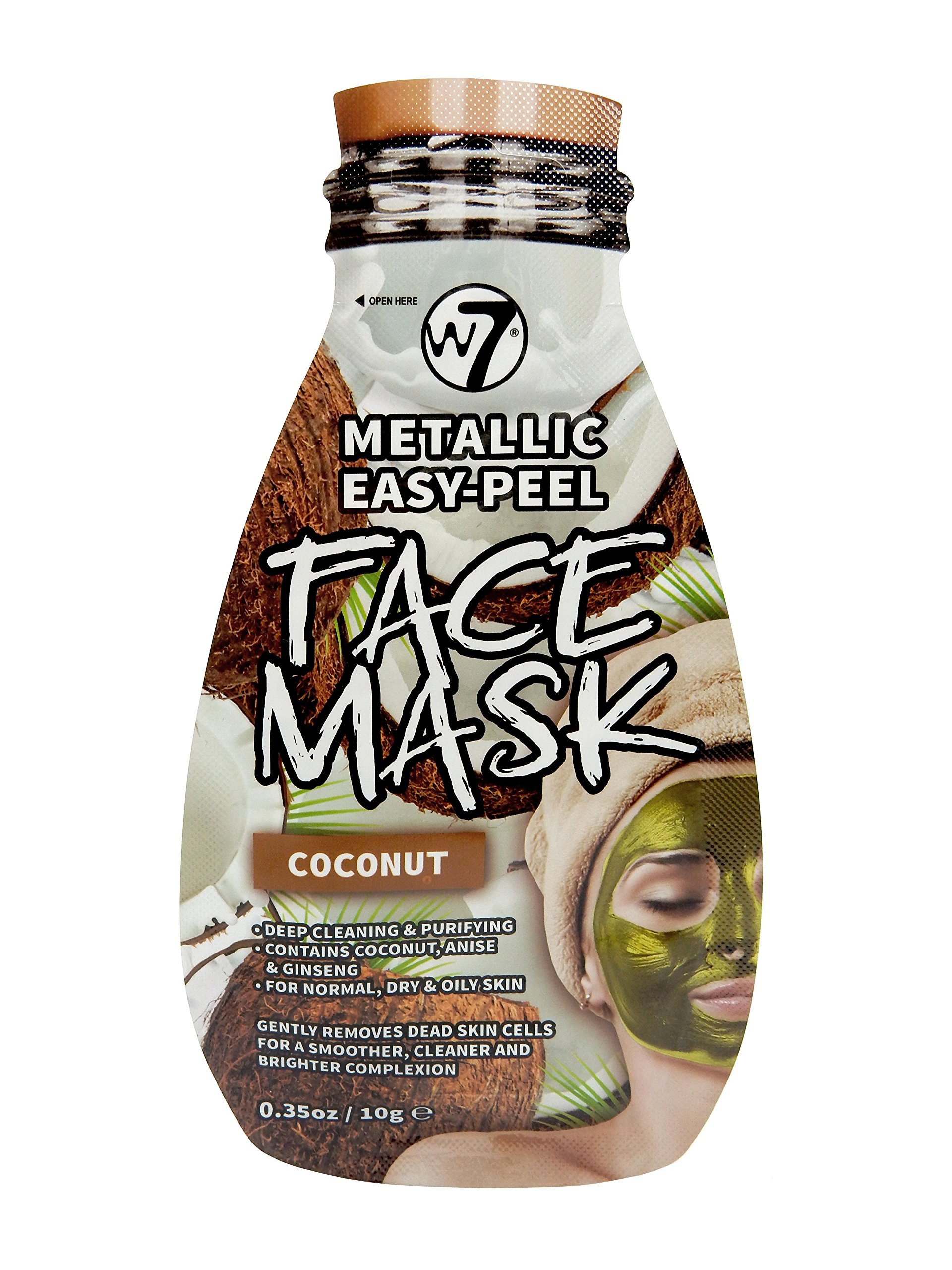 W7 Metallic Easy Peel Coconut Face Mask - Deep Clean & Purifying Skin Care (10g) - Perfect for Spa Nights & Self-Care Routines