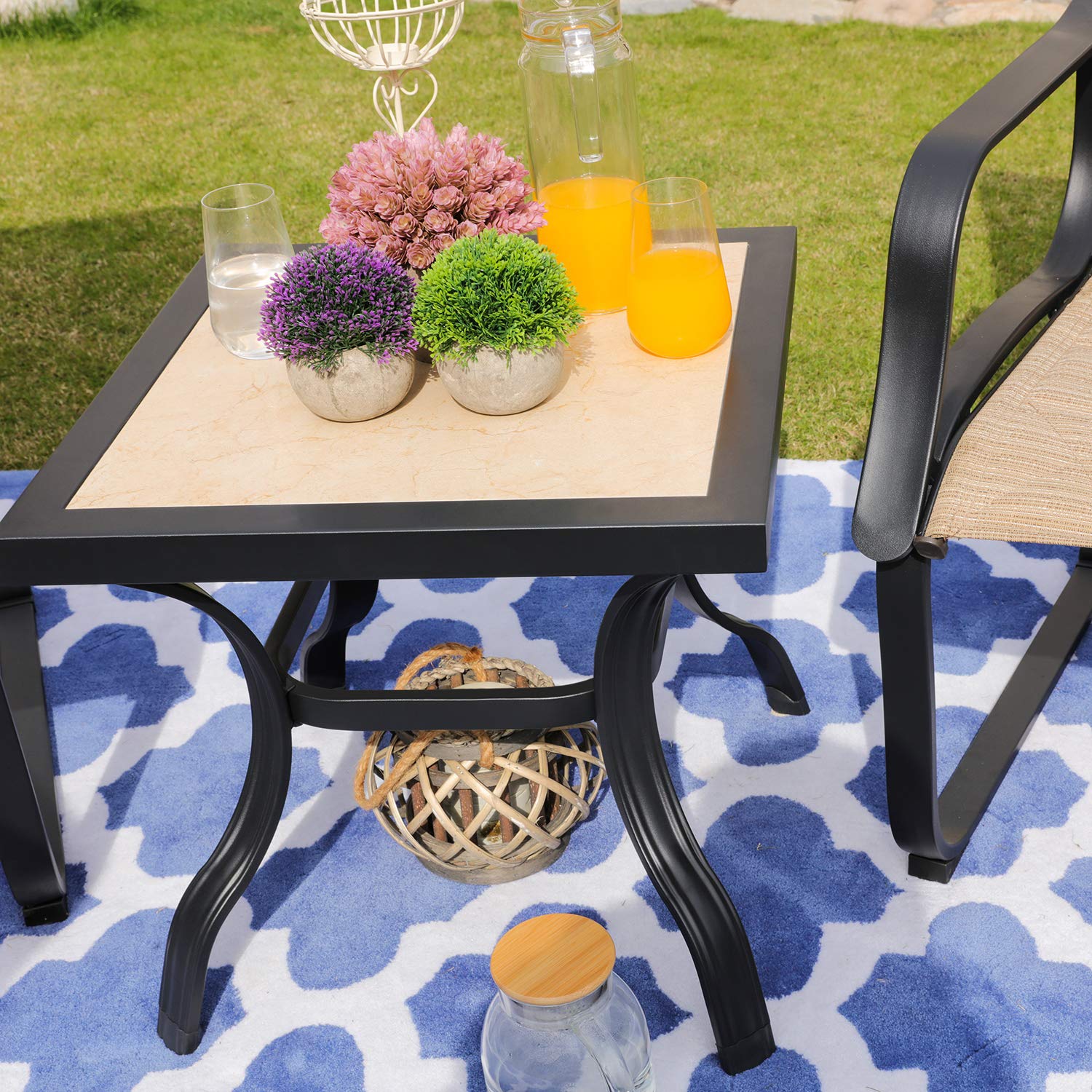 PatioFestival Outdoor Bistro Table - Square Porcelain Tabletop with All-Weather Steel Frame - Perfect for Garden, Deck, and Patio Dining